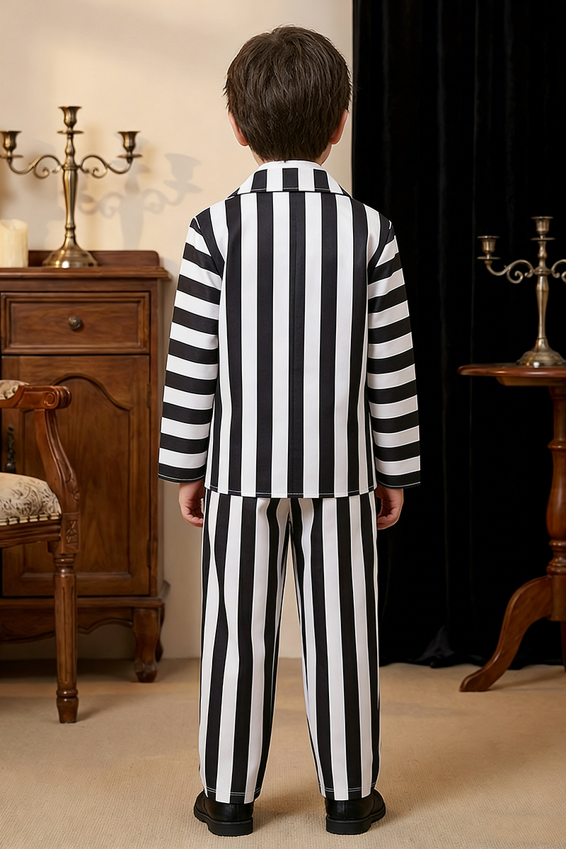 Boys Black & White Striped 2-Piece Suit