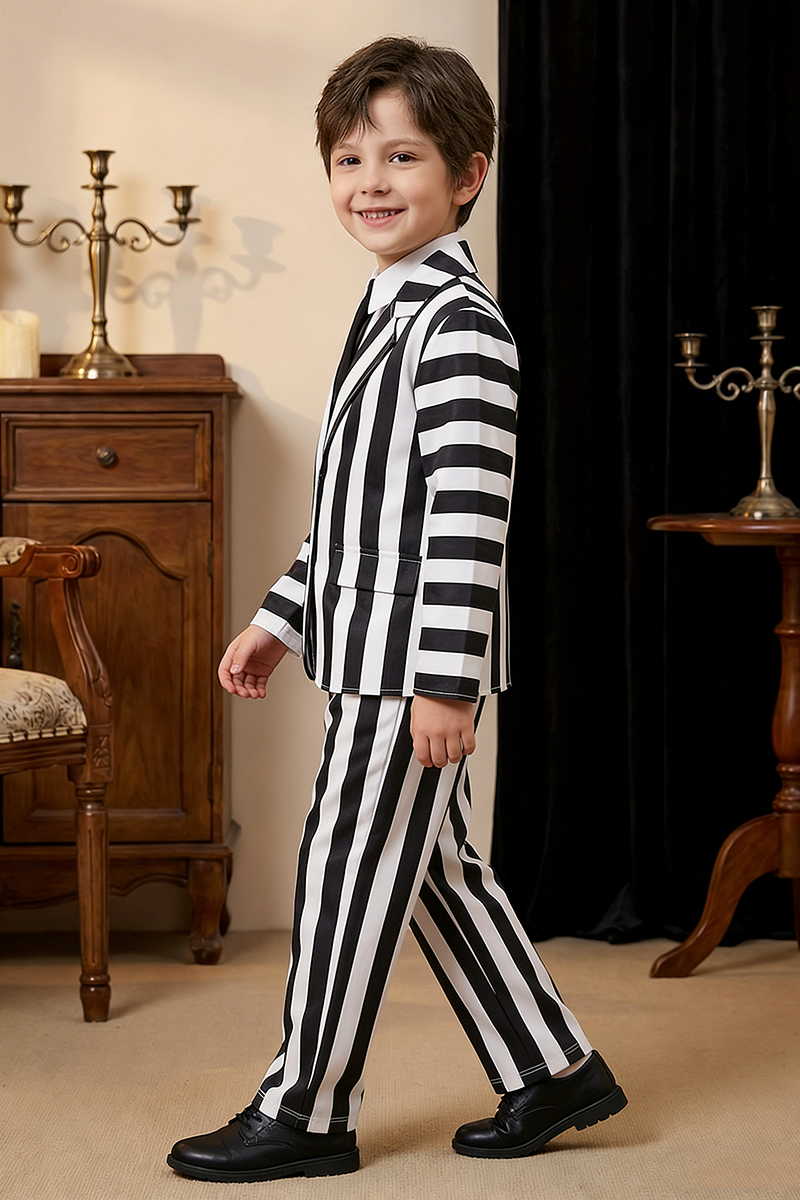 Boys Black & White Striped 2-Piece Suit