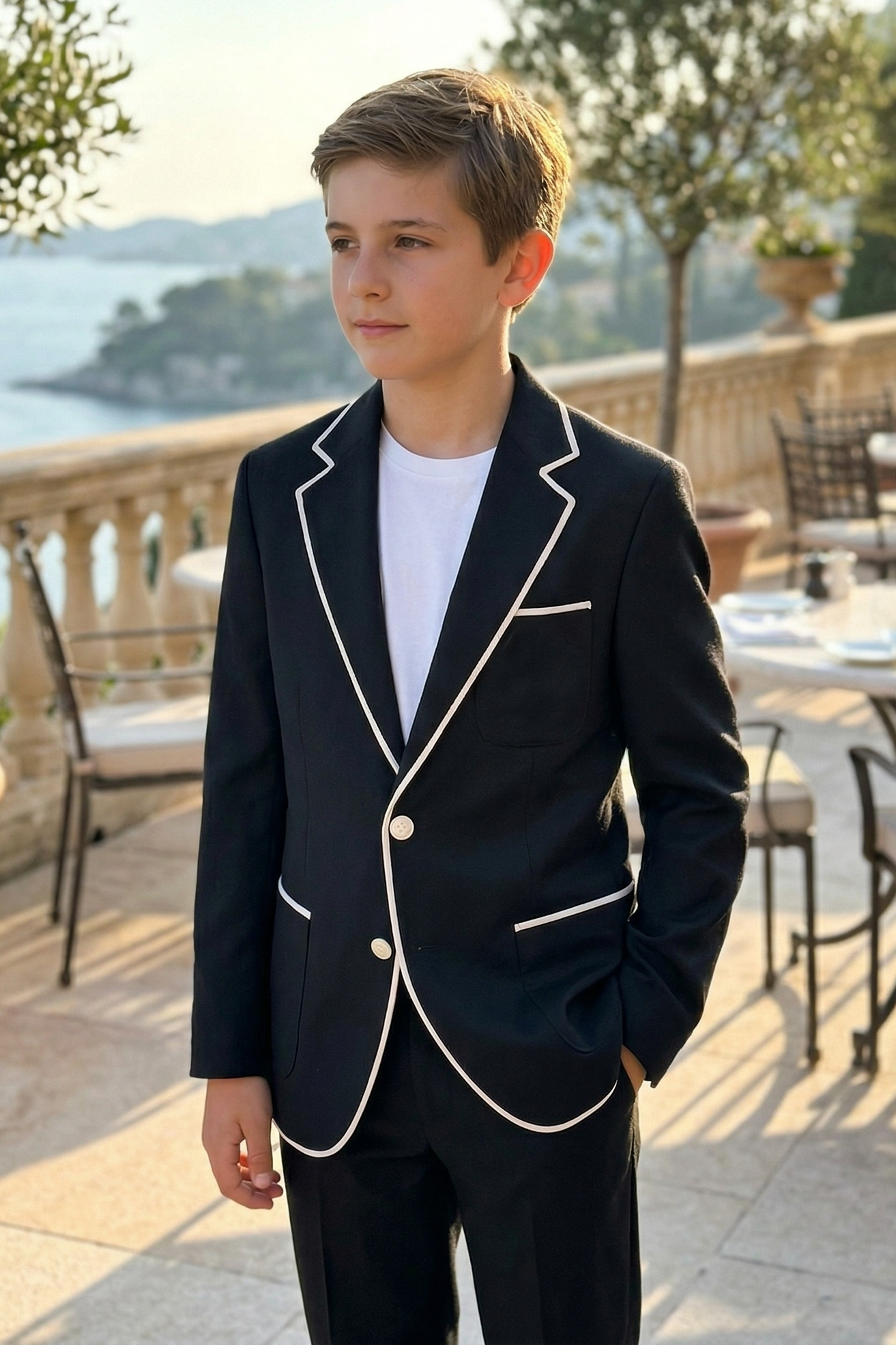 Black Contrasting Notched Lapel Single-Breasted Suit Jacket