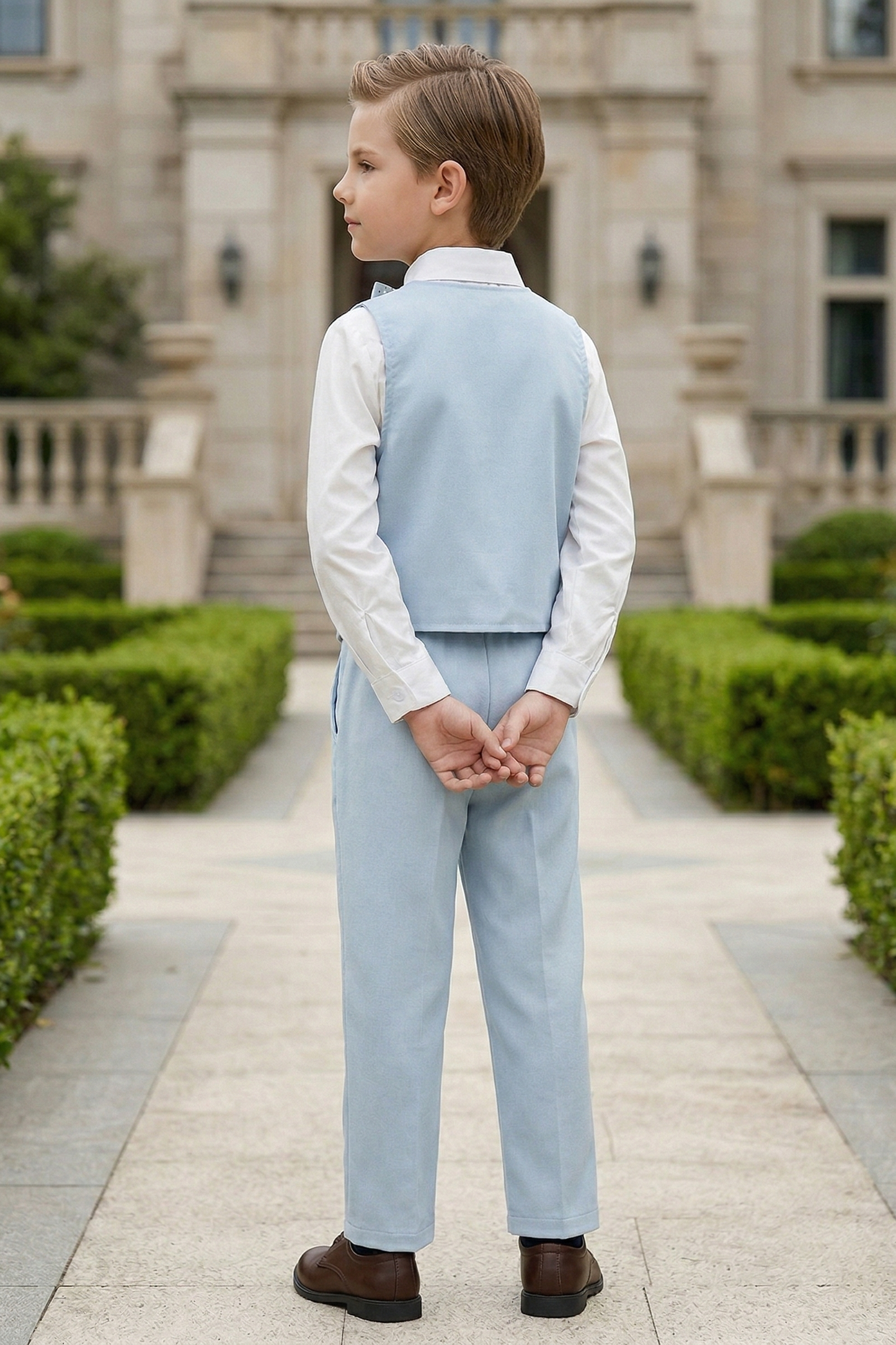 Light Blue Cotton And Linen Asymmetrical Collar 2-Piece Set