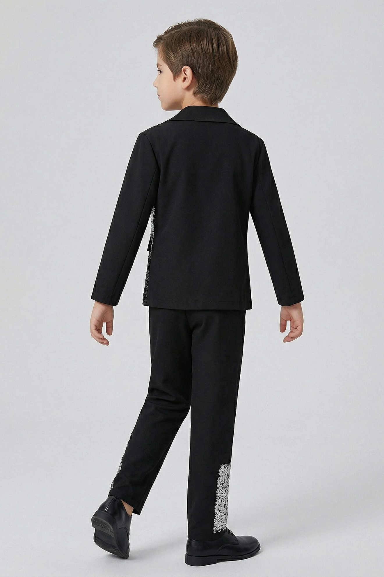Black Sequined Single-Breasted 2-Piece Suit