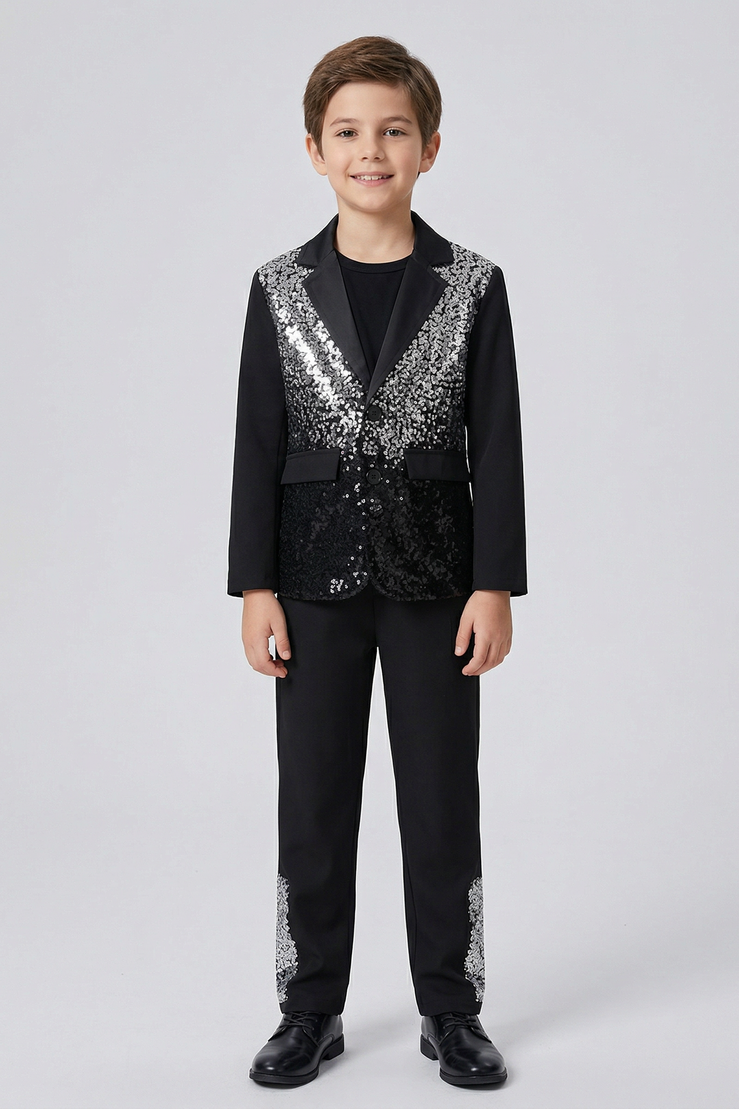Black Sequined Single-Breasted 2-Piece Suit