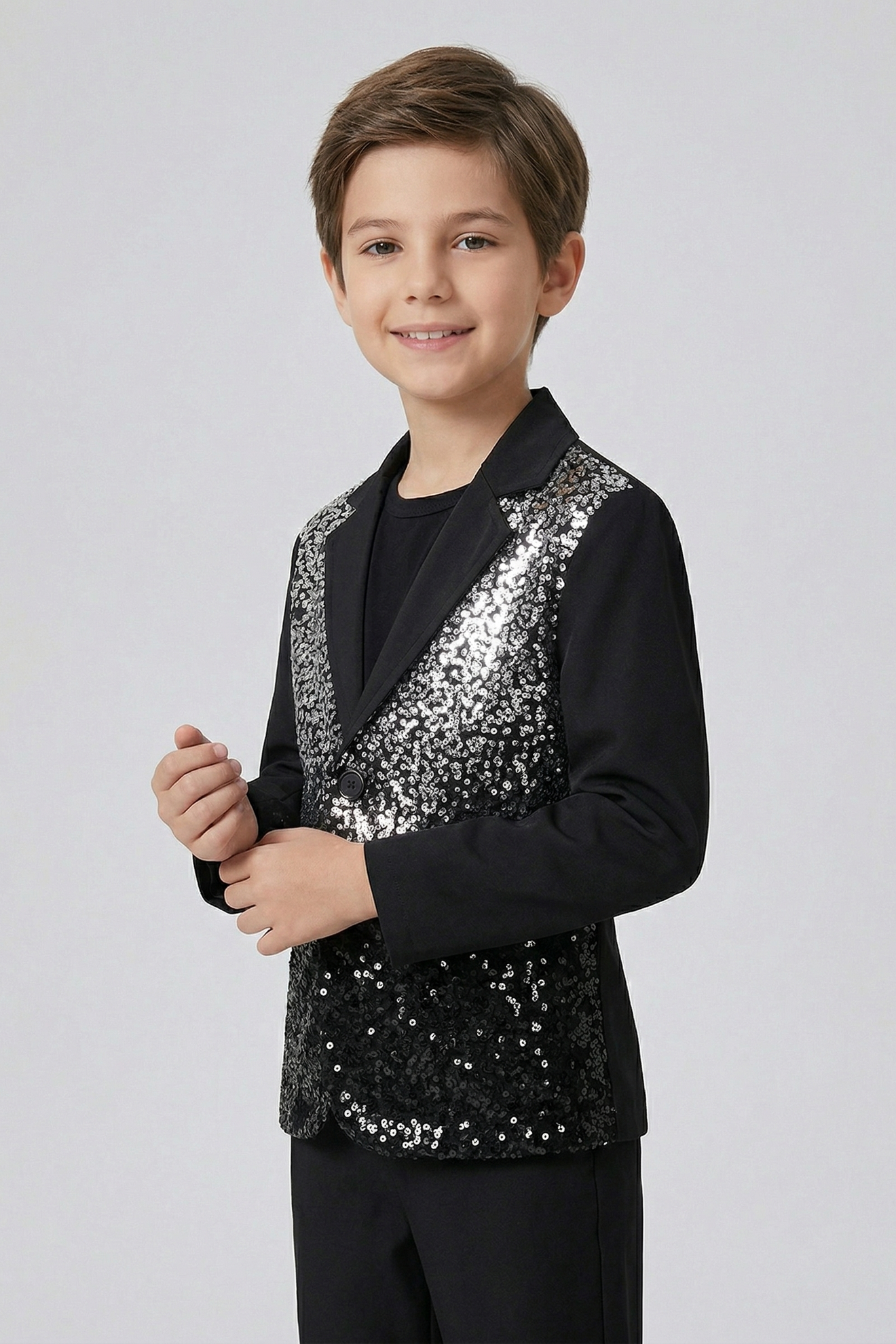 Black Sequined Single-Breasted 2-Piece Suit