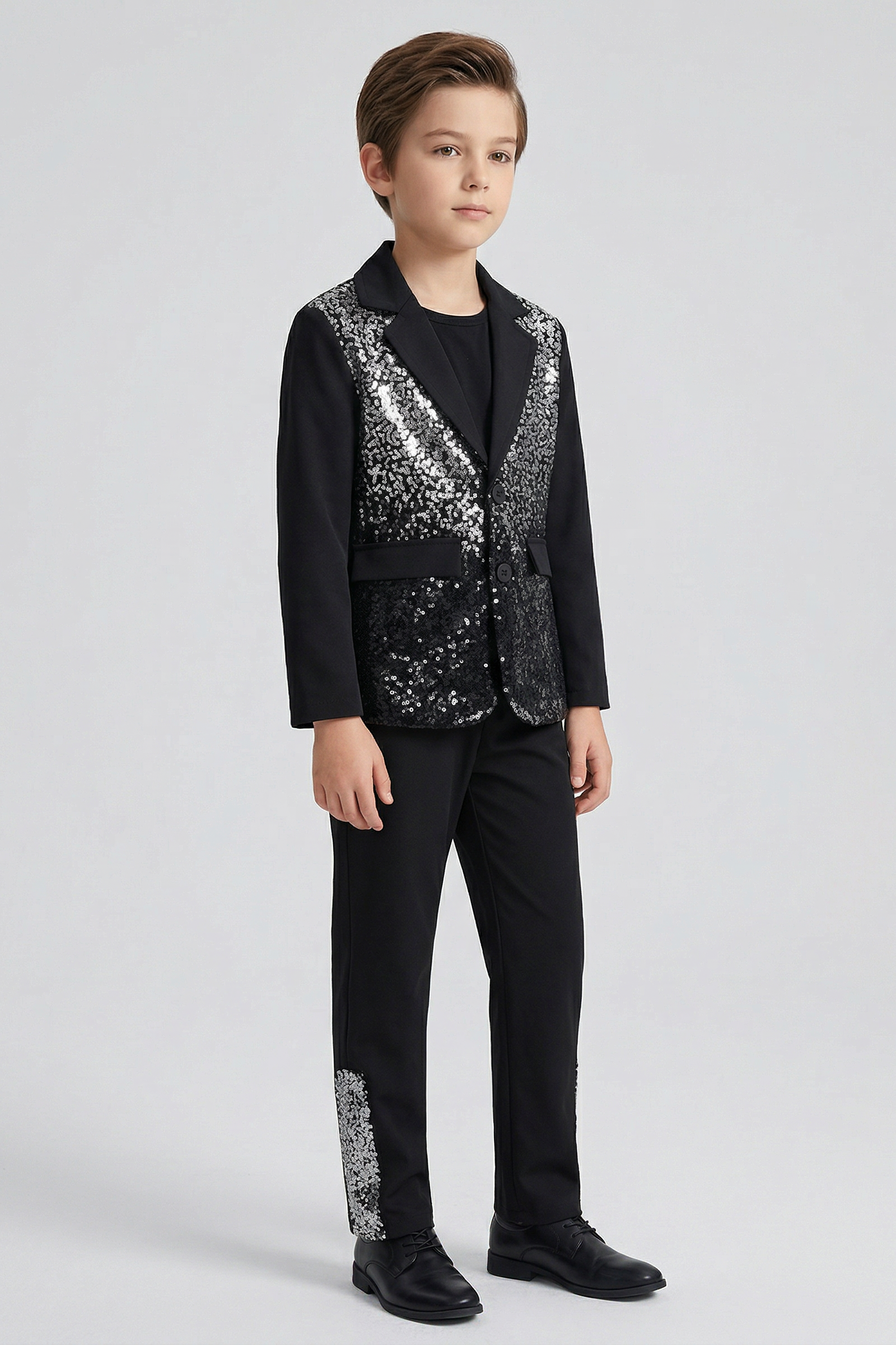 Black Sequined Single-Breasted 2-Piece Suit