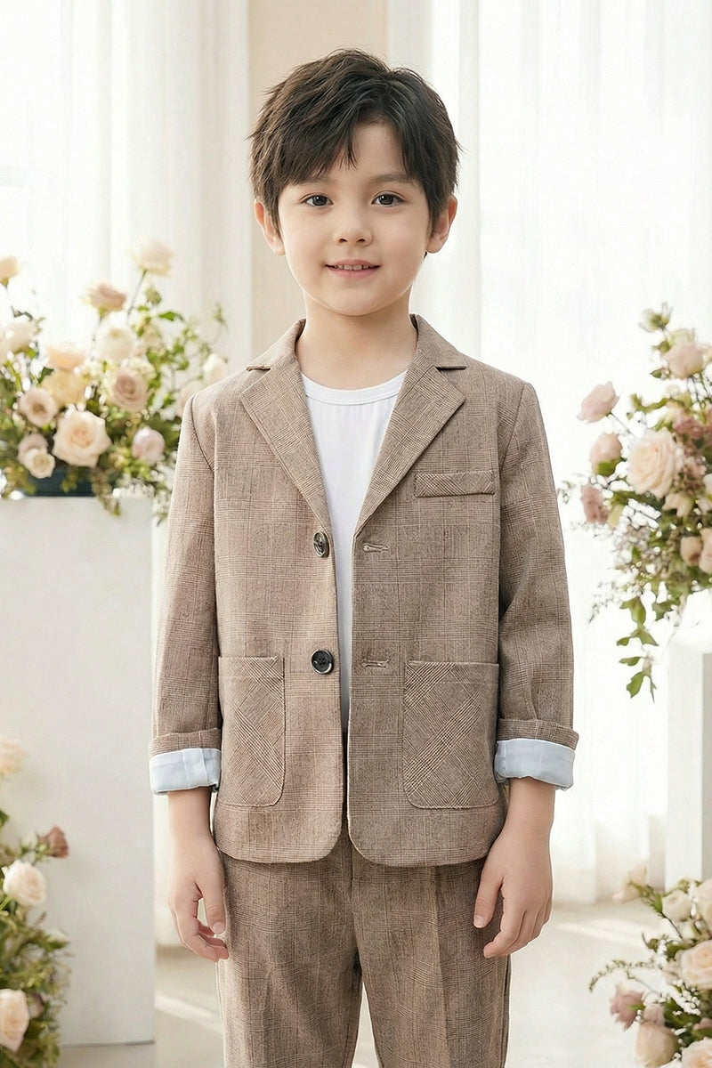 Boys Taupe Textured 2-Piece Suit for Casual Weddings