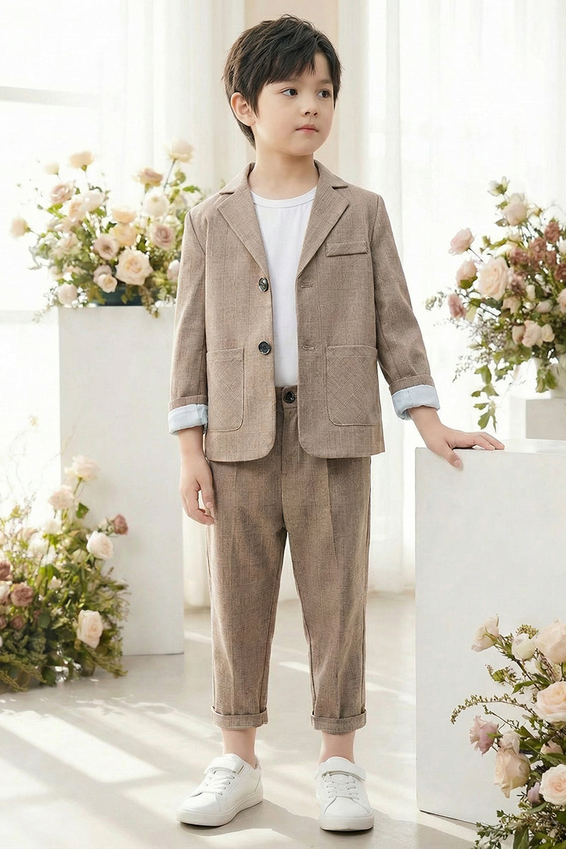 Boys Taupe Textured 2-Piece Suit for Casual Weddings