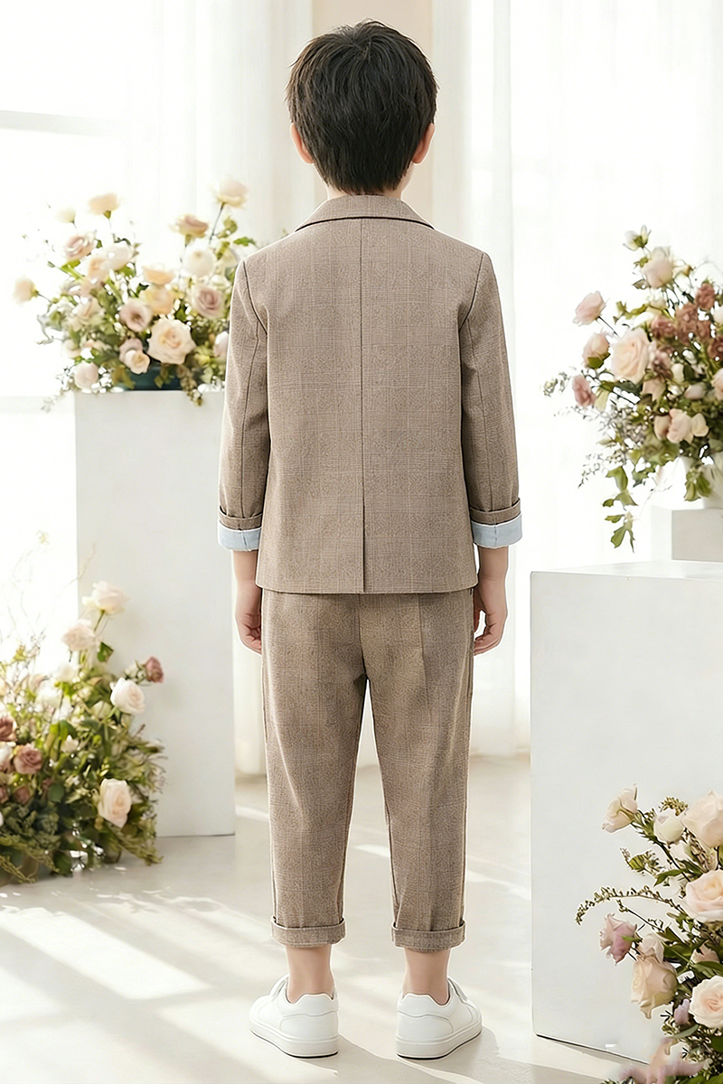 Boys Taupe Textured 2-Piece Suit for Casual Weddings