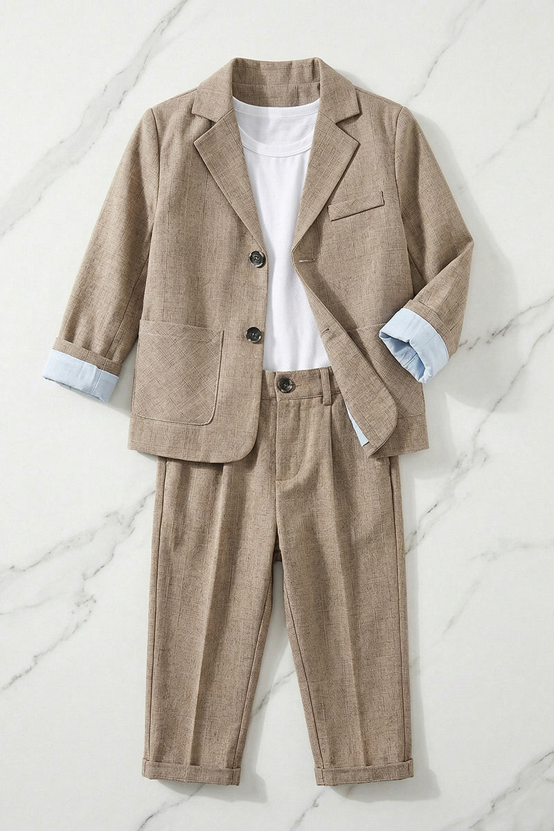 Boys Taupe Textured 2-Piece Suit for Casual Weddings