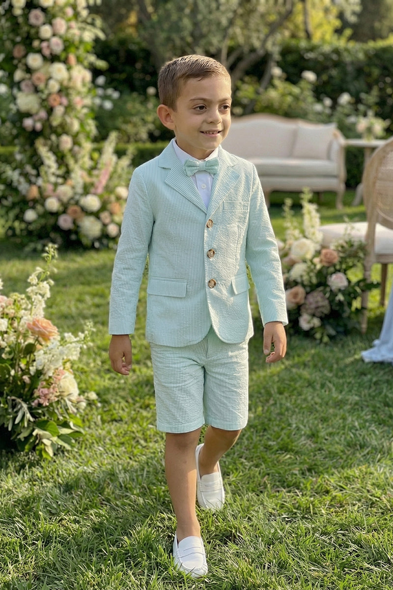 Boys Mint Seersucker Blazer & Shorts 2-piece Suit