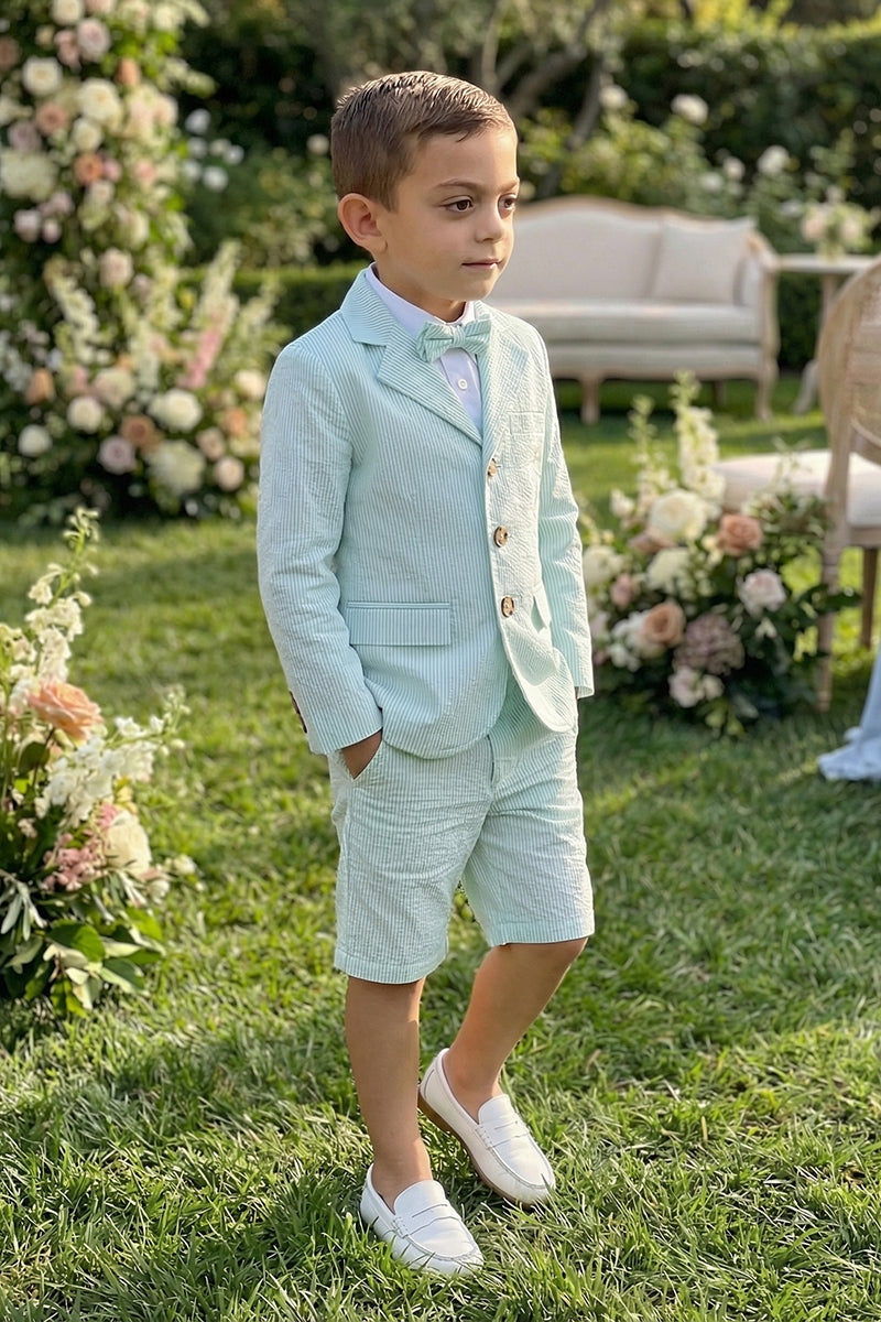 Boys Mint Seersucker Blazer & Shorts 2-piece Suit