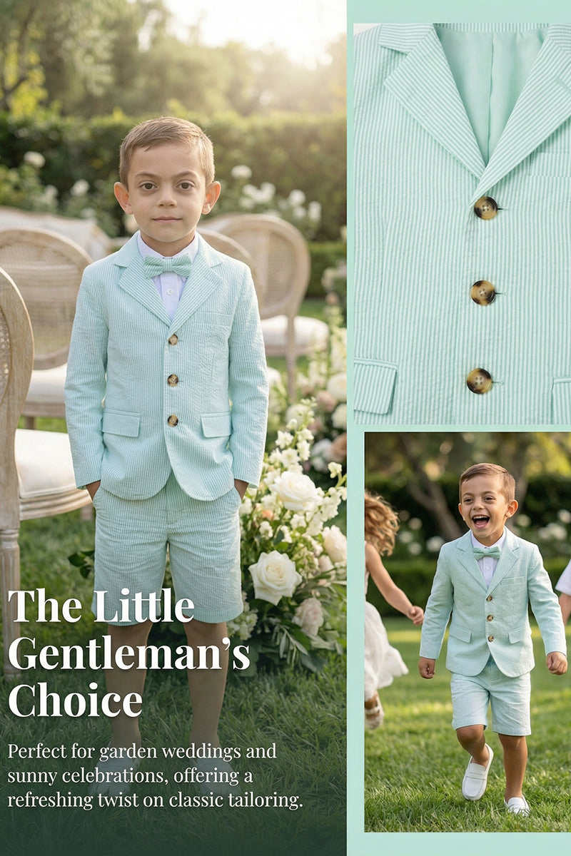 Boys Mint Seersucker Blazer & Shorts 2-piece Suit