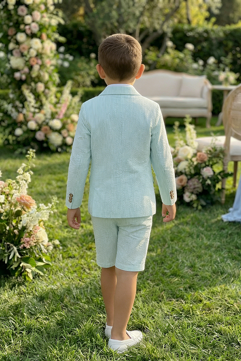Boys Mint Seersucker Blazer & Shorts 2-piece Suit