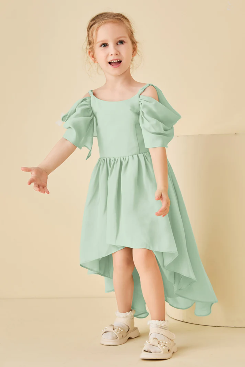 Mint Green Chiffon High-Low Flower Girl Dress