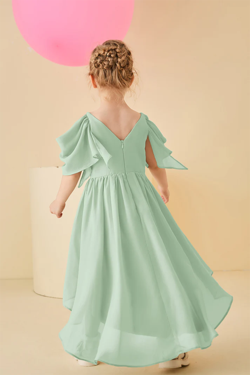 Mint Green Chiffon High-Low Flower Girl Dress