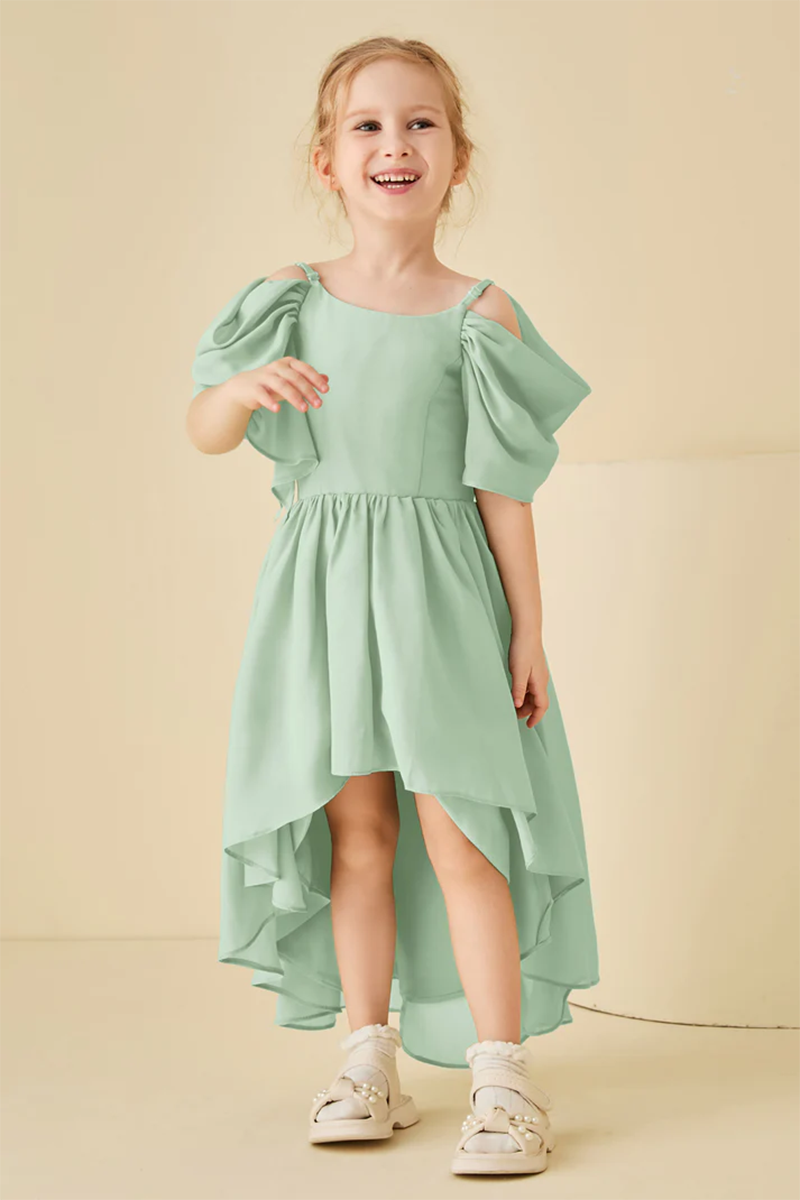 Mint Green Chiffon High-Low Flower Girl Dress