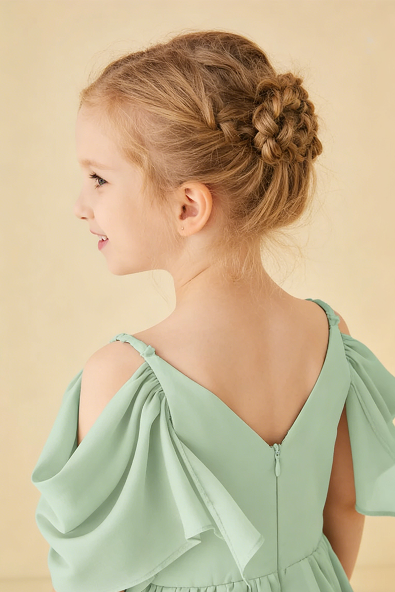 Mint Green Chiffon High-Low Flower Girl Dress