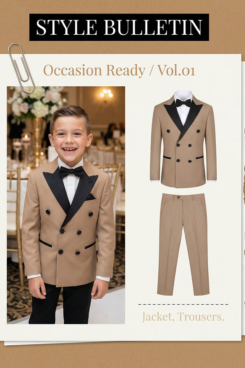 Boys Tan with Black Satin Lapel Tuxedo 2-piece Suit