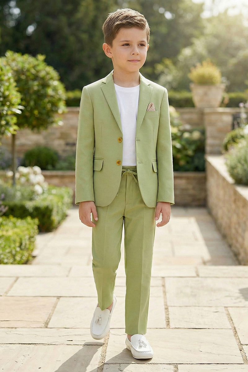 Boys Sage Green Linen 2-Piece Suit