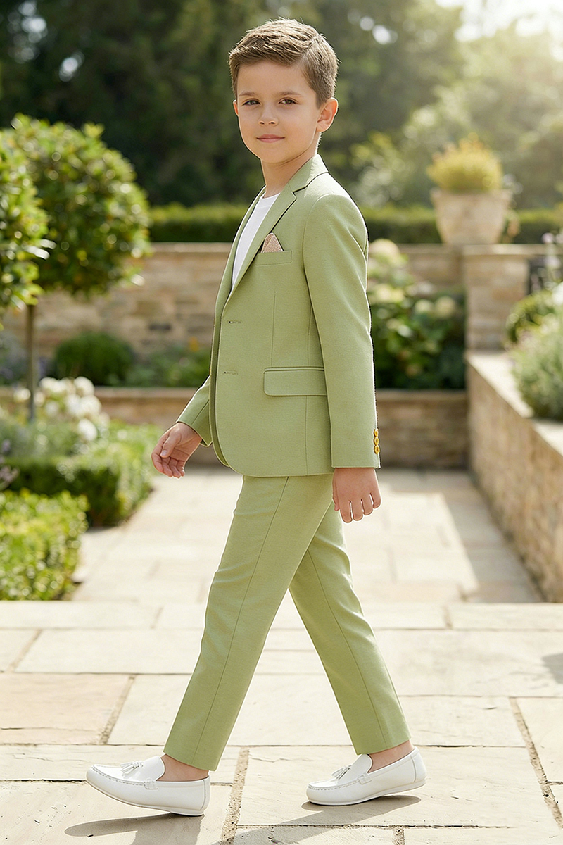 Boys Sage Green Linen 2-Piece Suit