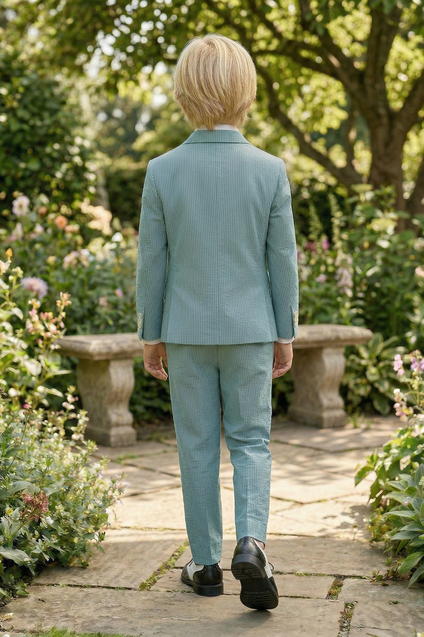Mint Green Striped Seersucker Double-Breasted 2-Piece Suit