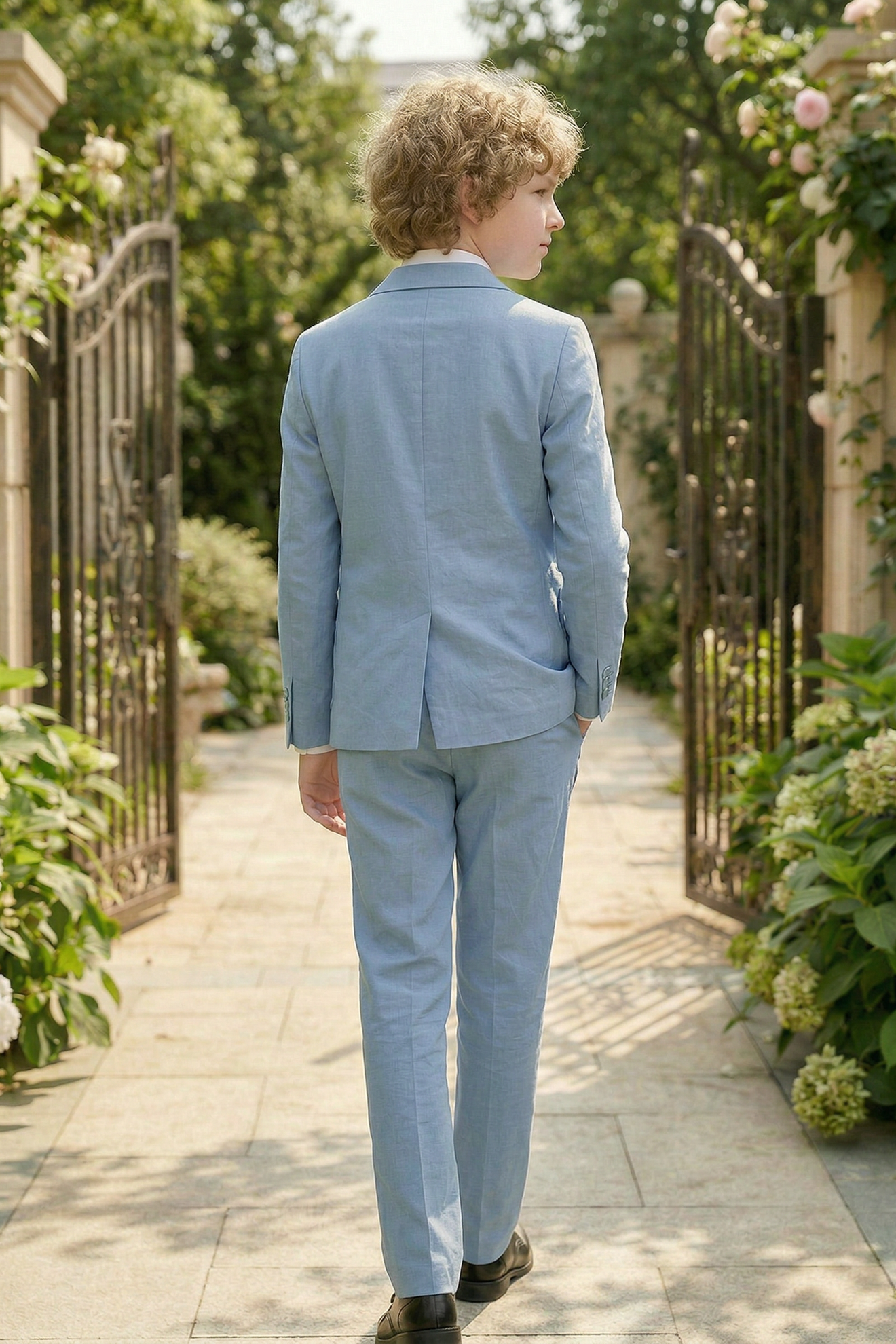 Blue Cotton-Linen Blend Single-Breasted 2-Piece Suit