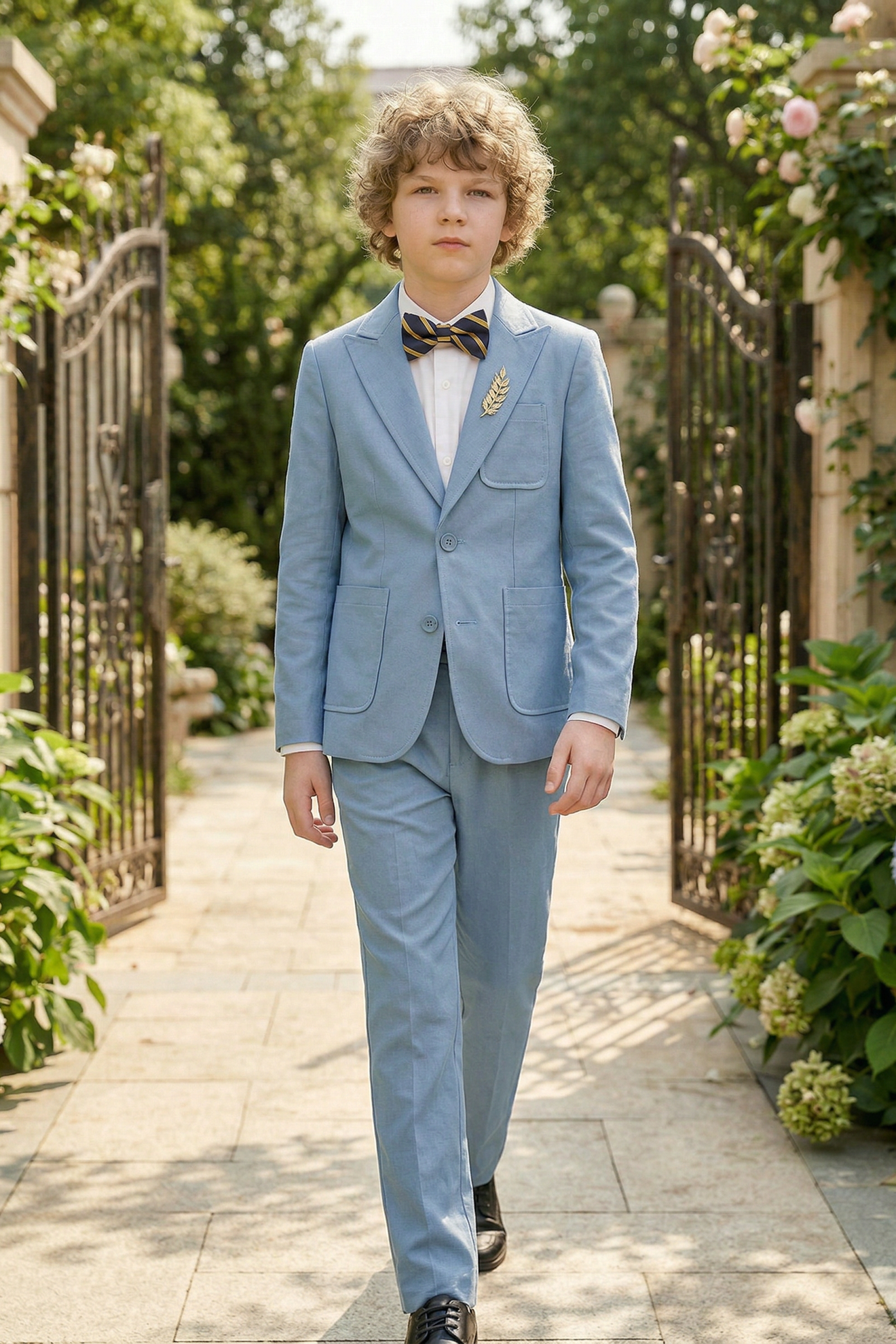 Blue Cotton-Linen Blend Single-Breasted 2-Piece Suit