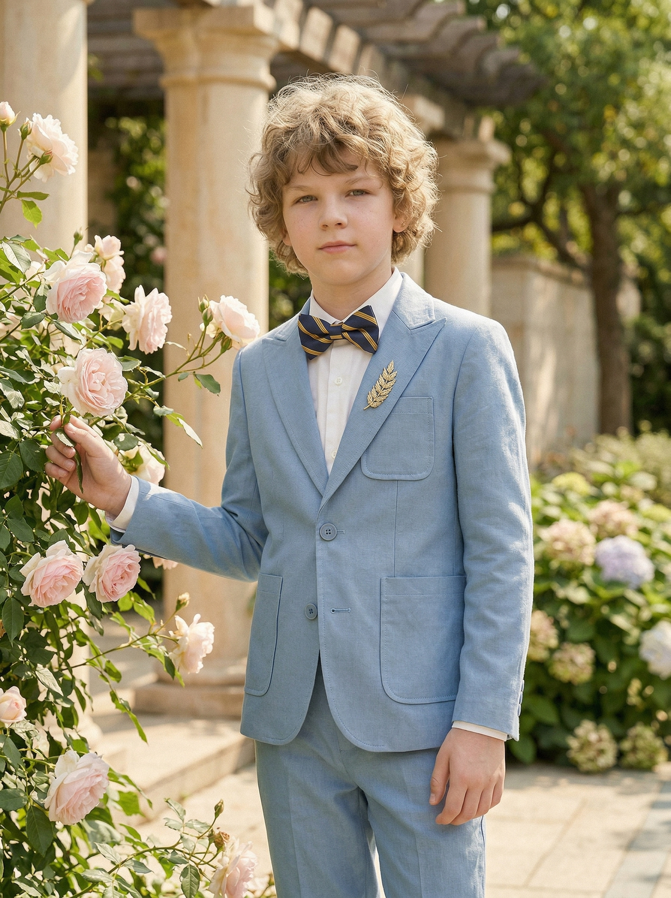 Blue Cotton-Linen Blend Single-Breasted 2-Piece Suit