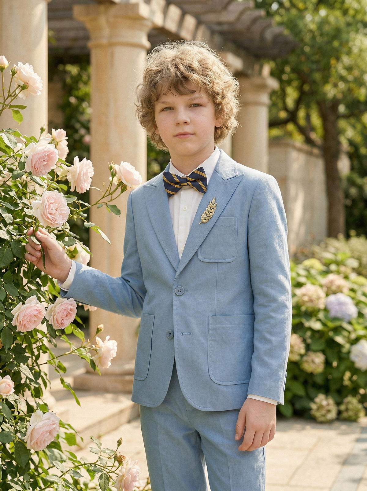 Blue Cotton-Linen Blend Single-Breasted 2-Piece Suit