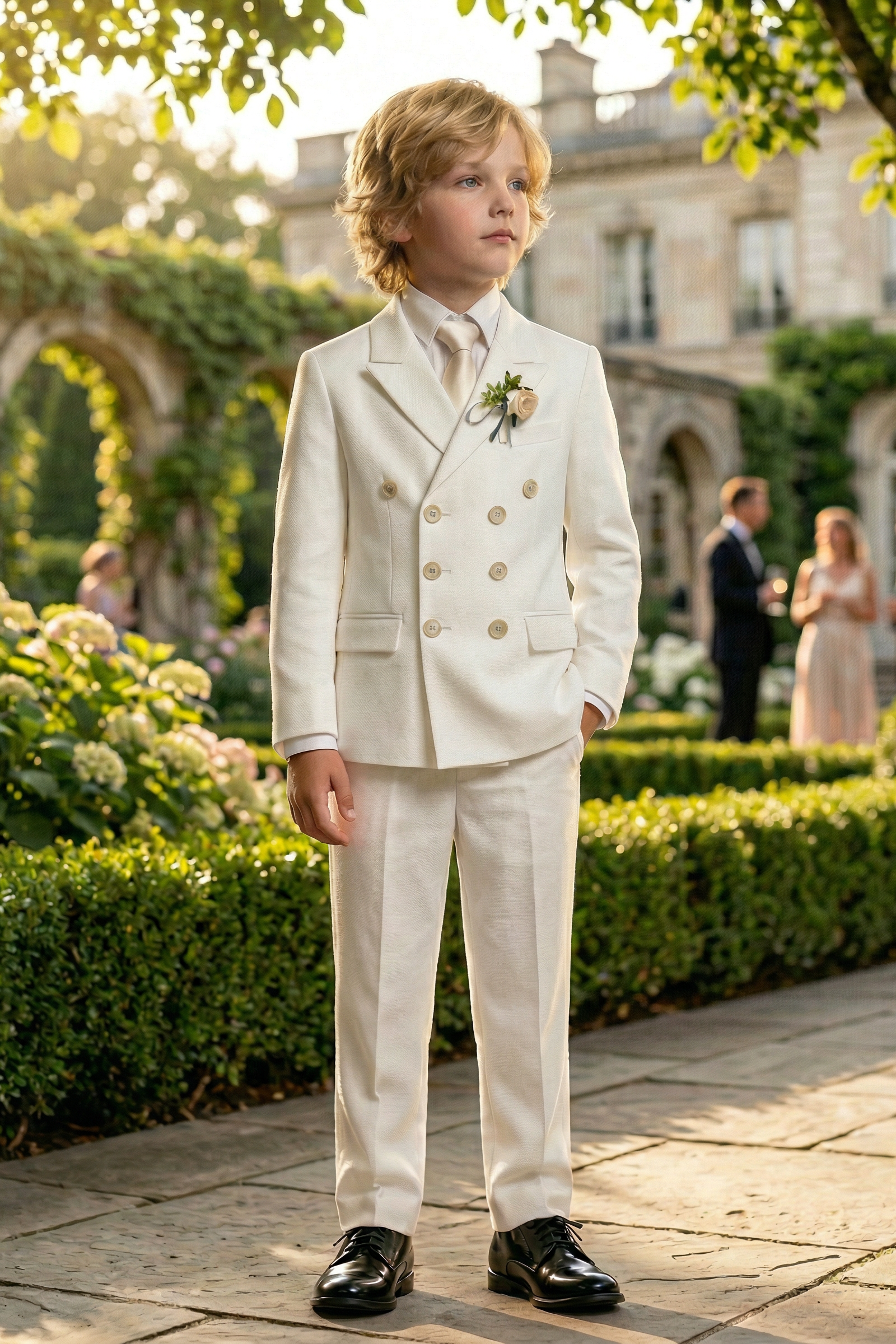 Off-White Cotton-Linen Blend Double-Breasted 2-Piece Suit