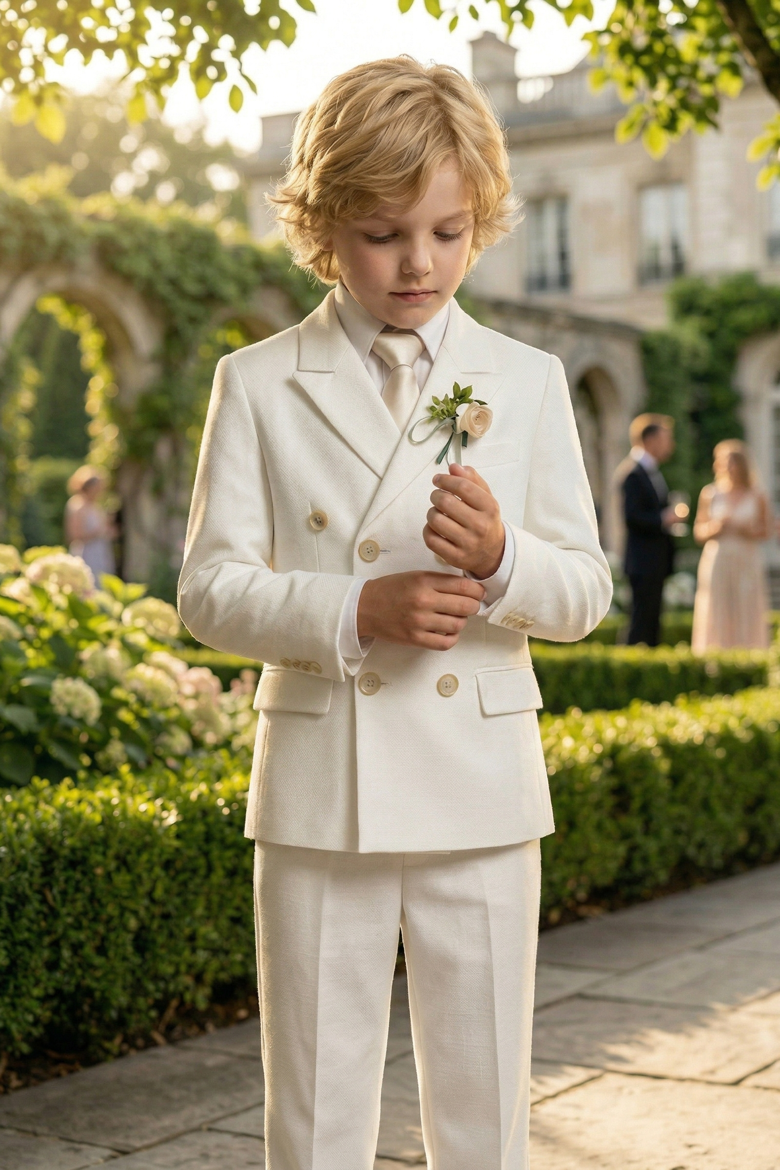 Off-White Cotton-Linen Blend Double-Breasted 2-Piece Suit