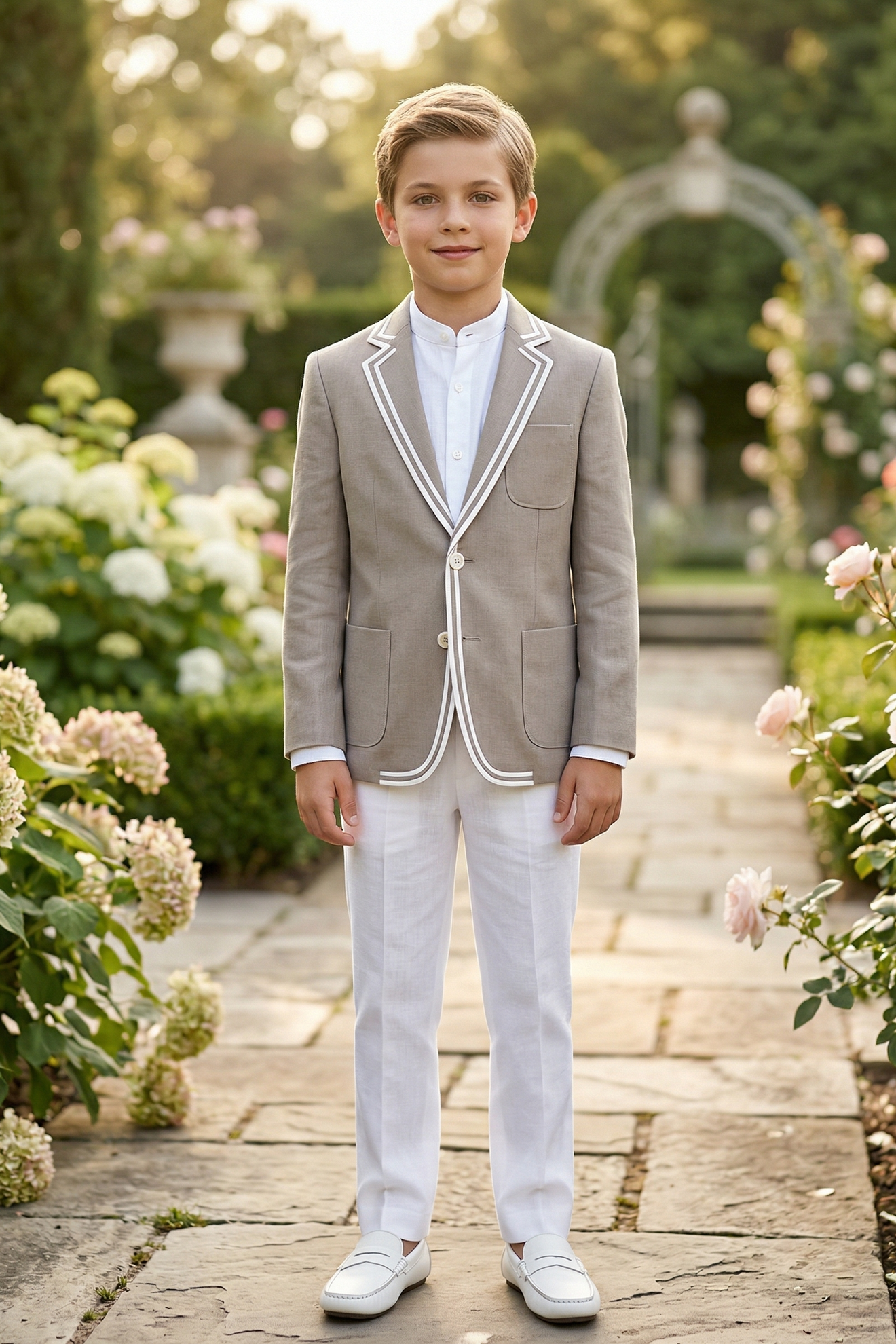 Khaki Cotton-Linen Blend Single-Breasted Multi-Pocket Suit Jacket