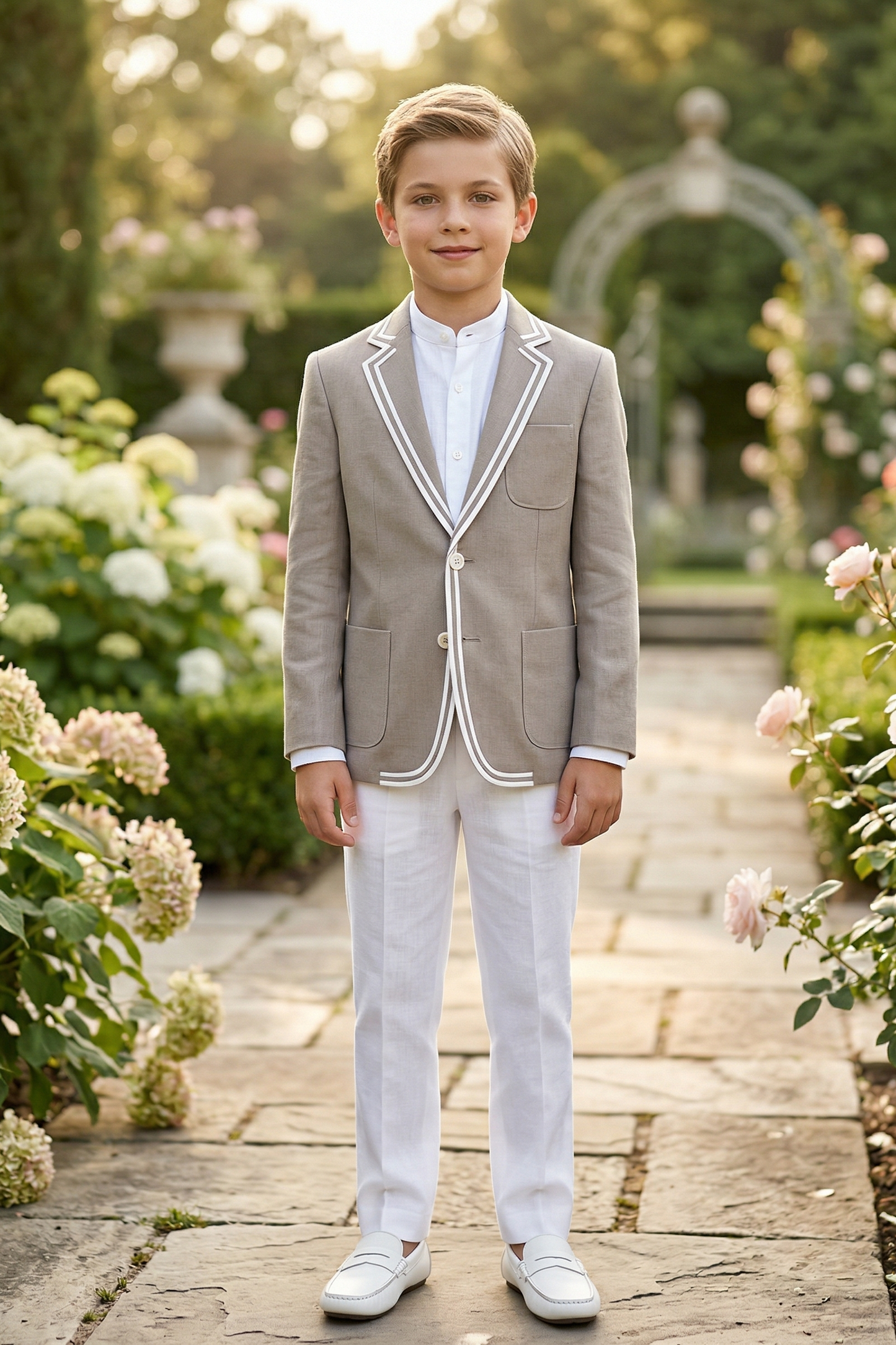 Khaki Cotton-Linen Blend Single-Breasted Multi-Pocket Suit Jacket