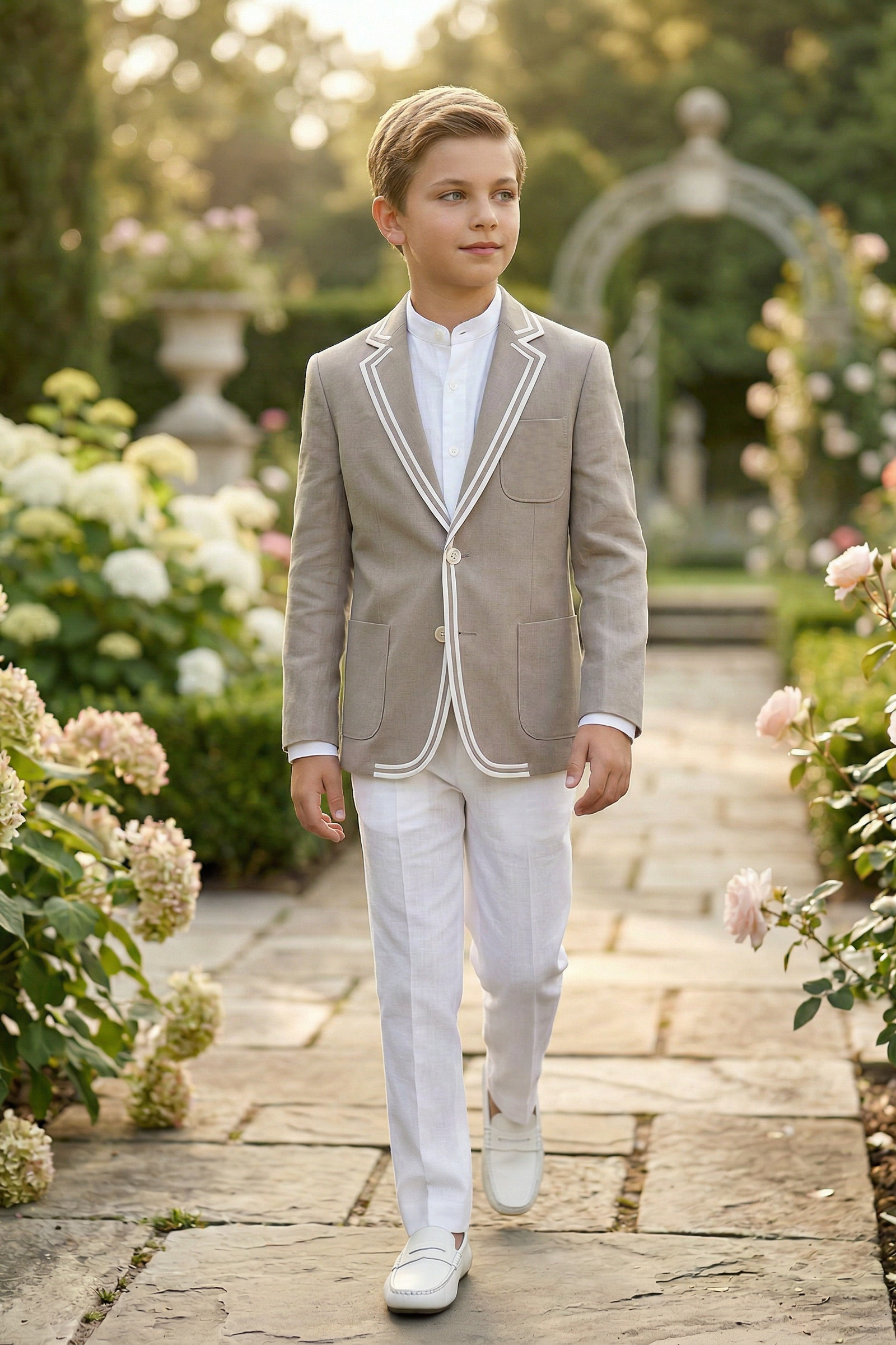 Khaki Cotton-Linen Blend Single-Breasted Multi-Pocket Suit Jacket