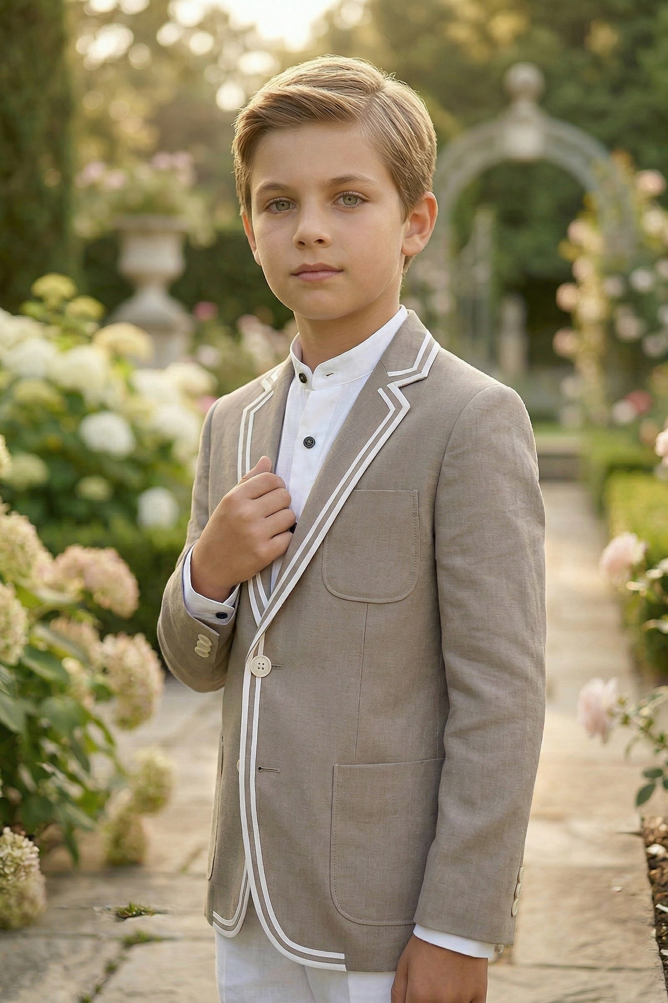 Khaki Cotton-Linen Blend Single-Breasted Multi-Pocket Suit Jacket