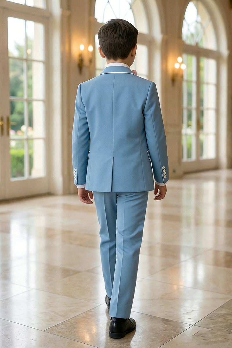 Boys Light Blue 3-Piece Suit with White Satin Lapel