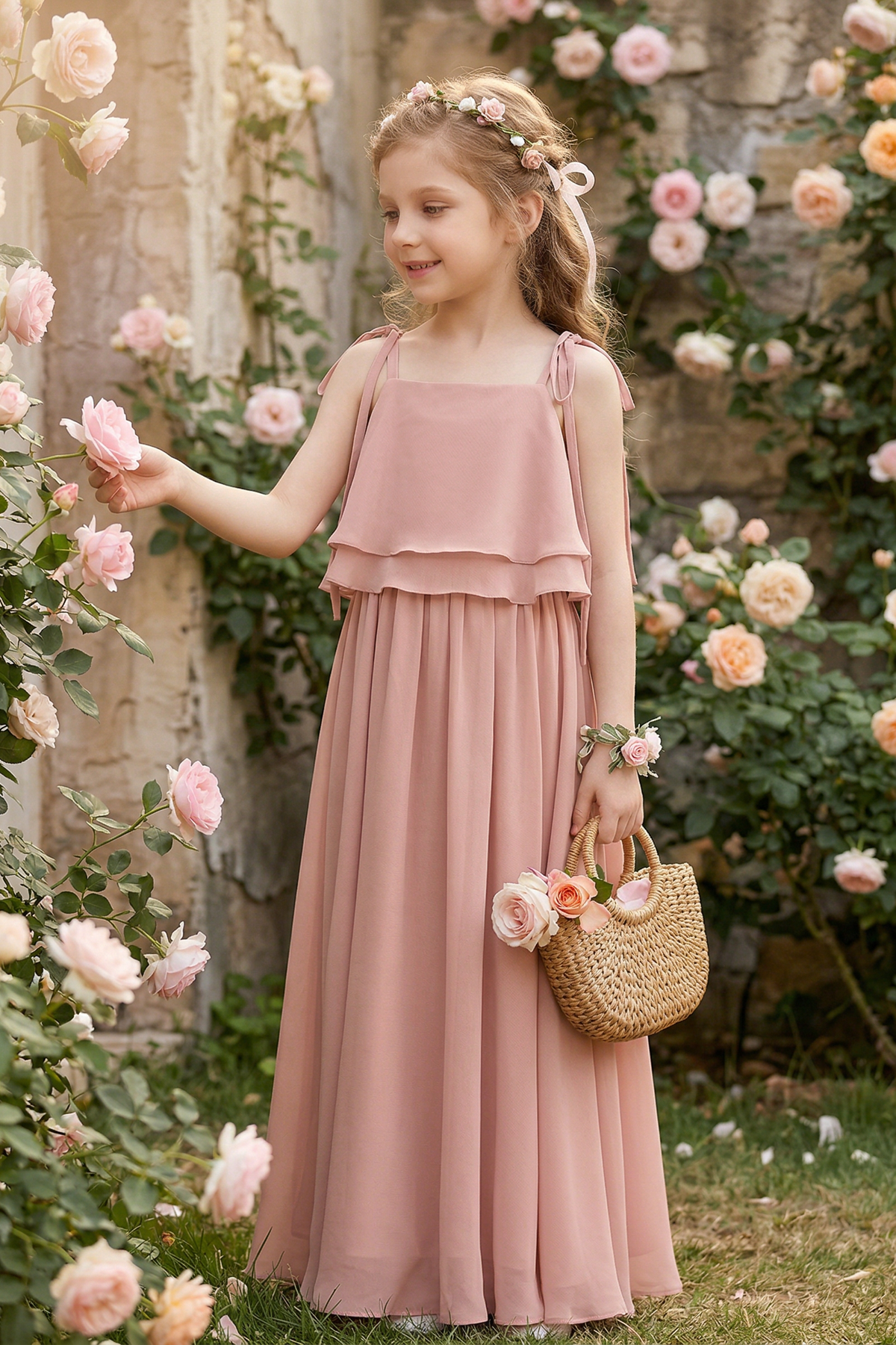 Chiffon Tie-up Double-Layer Ruffle A-Line Dress