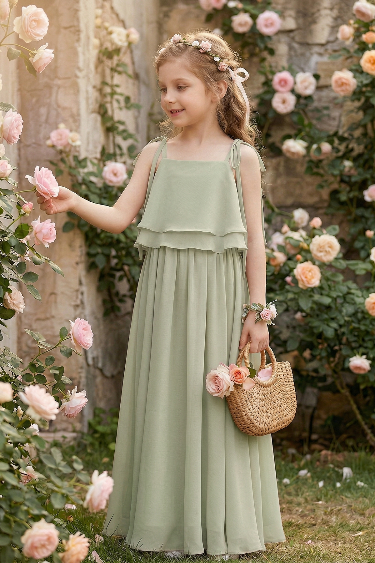 Chiffon Tie-up Double-Layer Ruffle A-Line Dress