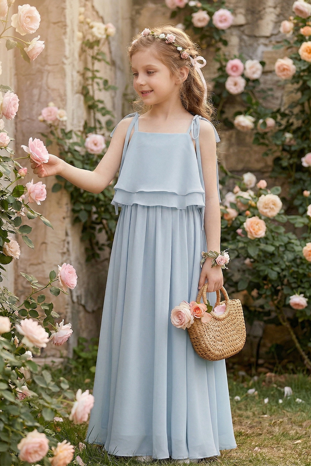 Chiffon Tie-up Double-Layer Ruffle A-Line Dress