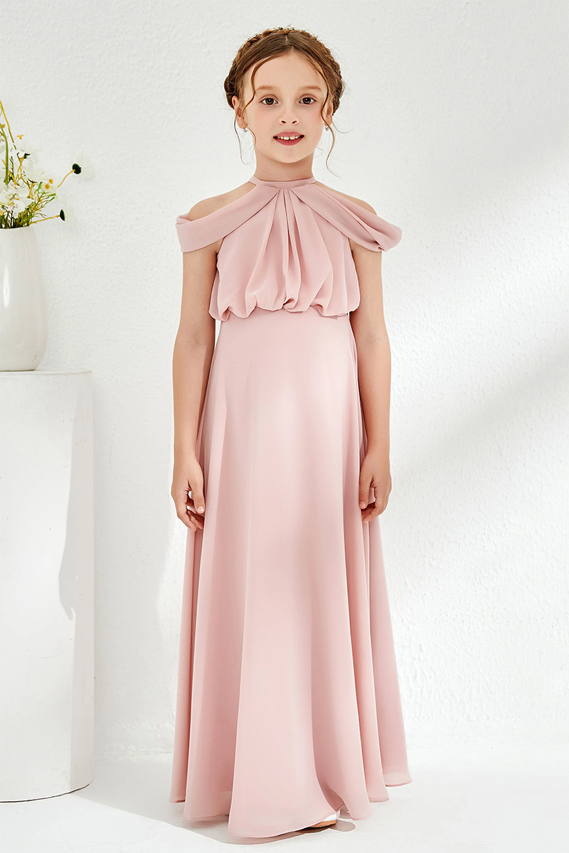 Blush Chiffon Flower Girl Dress for Weddings