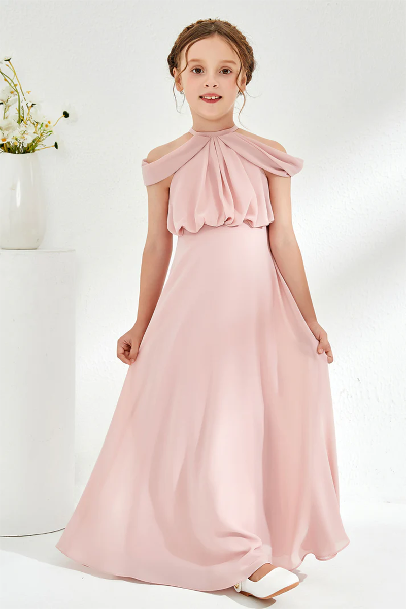 Blush Chiffon Flower Girl Dress for Weddings