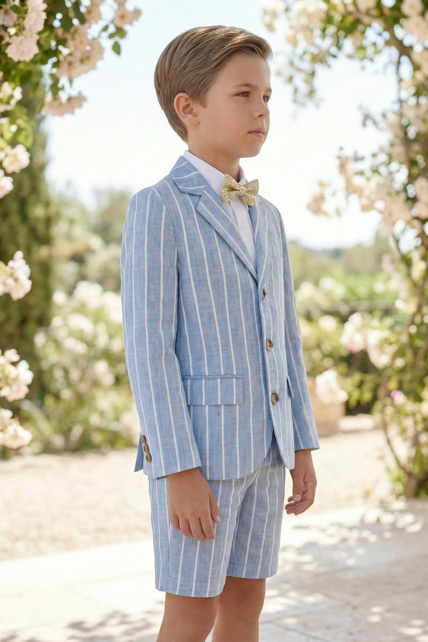 Blue Striped Cotton-Linen Blend 2-Piece Suit