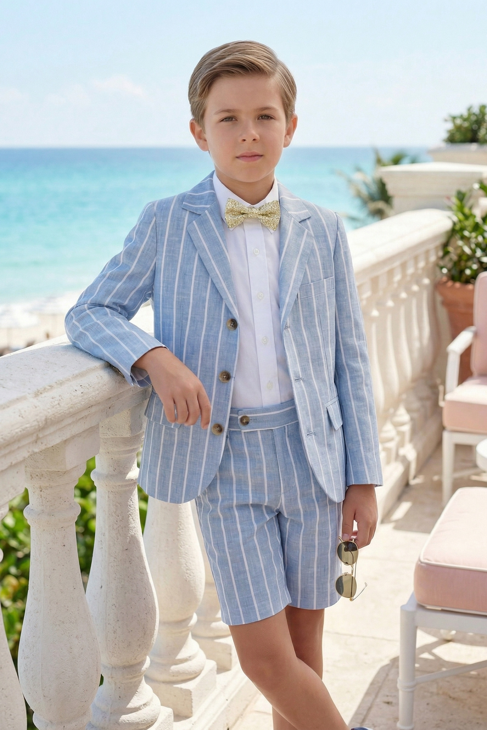 Blue Striped Cotton-Linen Blend 2-Piece Suit