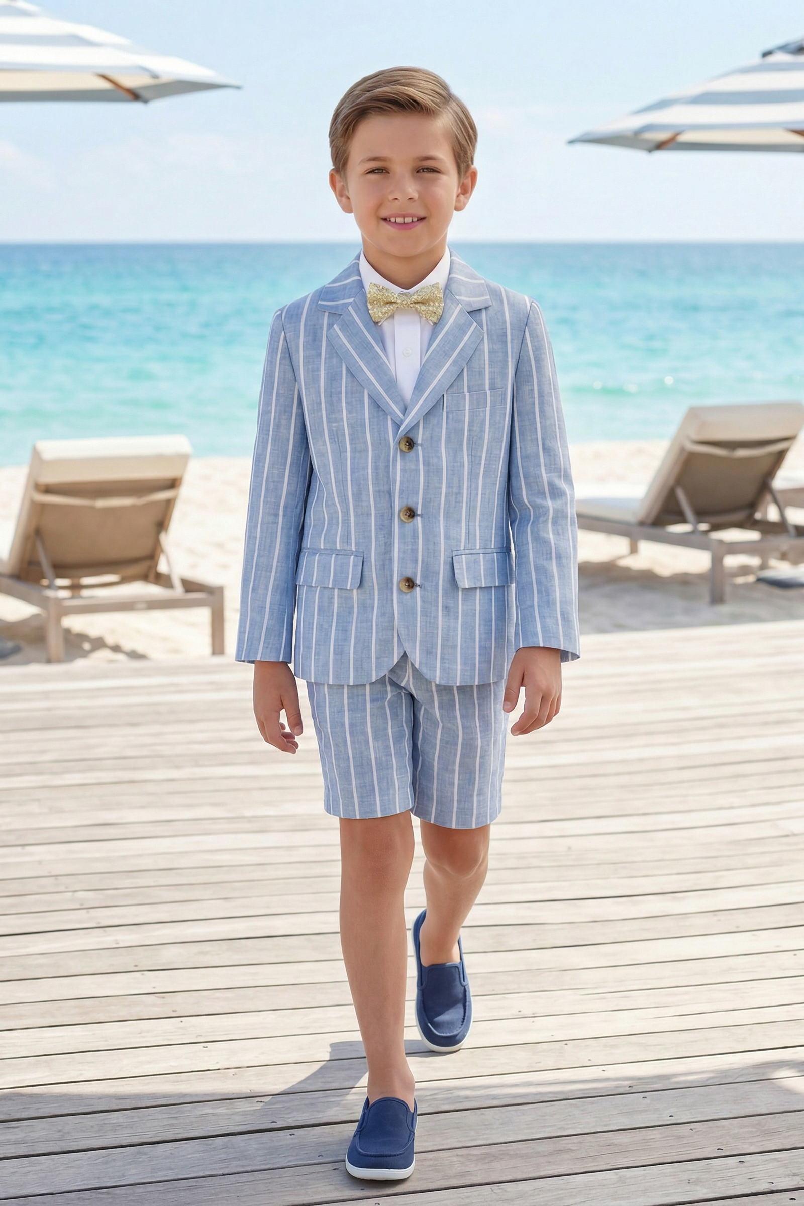 Blue Striped Cotton-Linen Blend 2-Piece Suit
