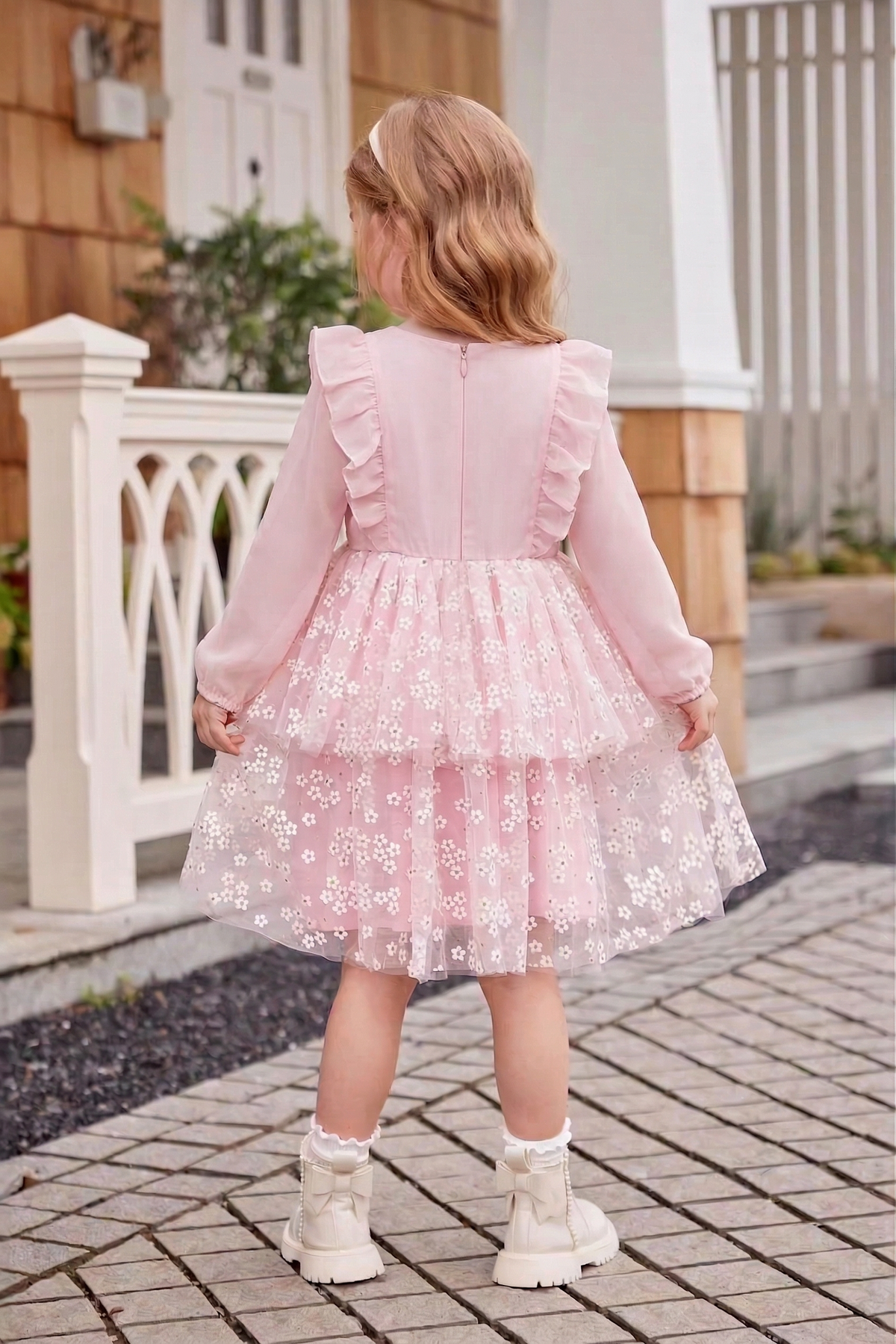 Pink Chiffon Floral Mesh Layered Dress