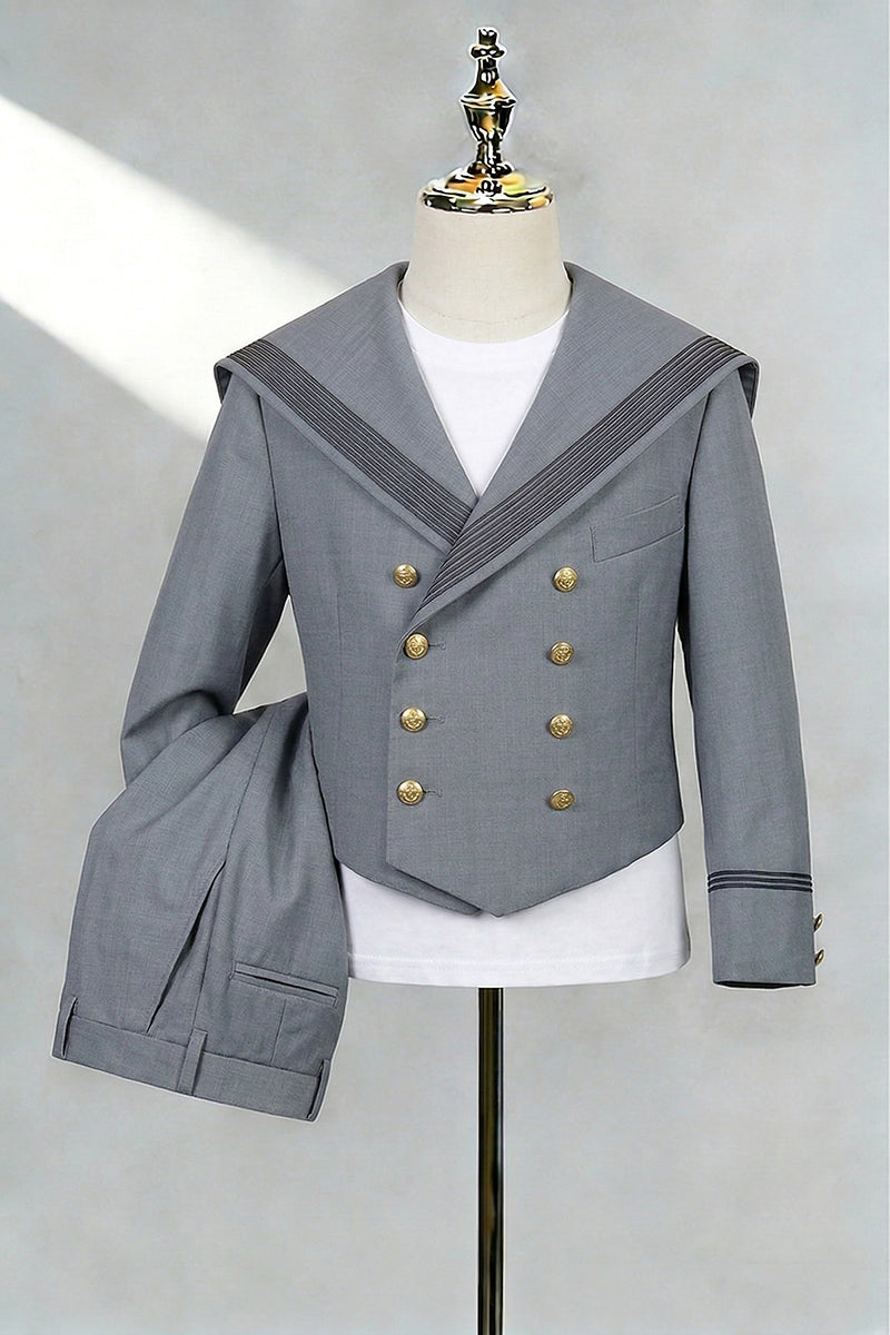 Boys Grey Sailor Collar 2-Piece Suit