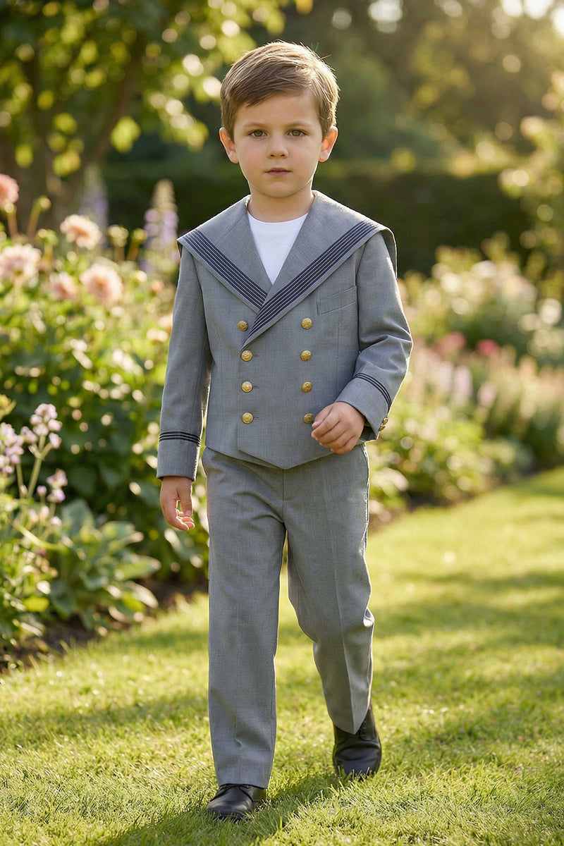 Boys Grey Sailor Collar 2-Piece Suit