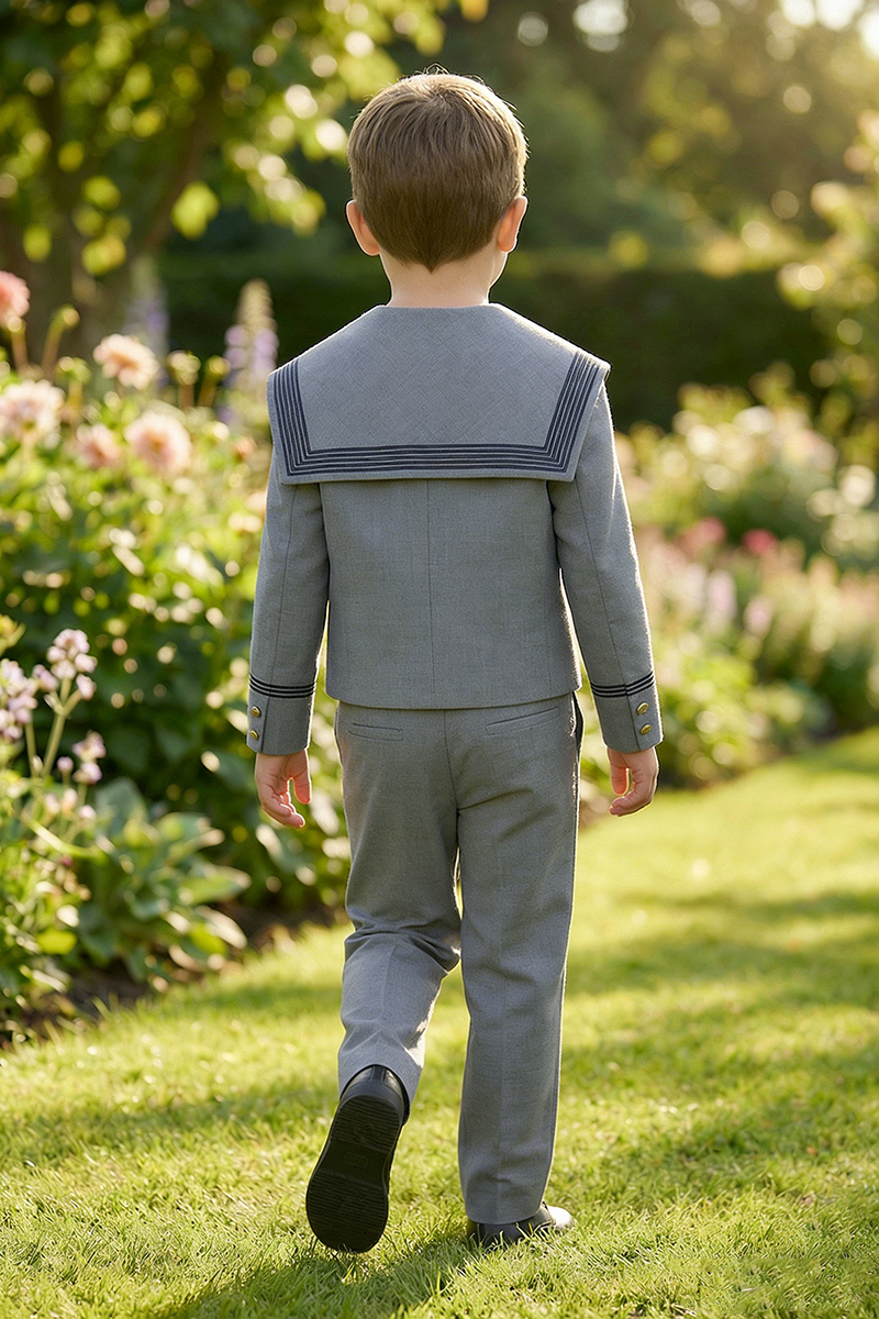 Boys Grey Sailor Collar 2-Piece Suit