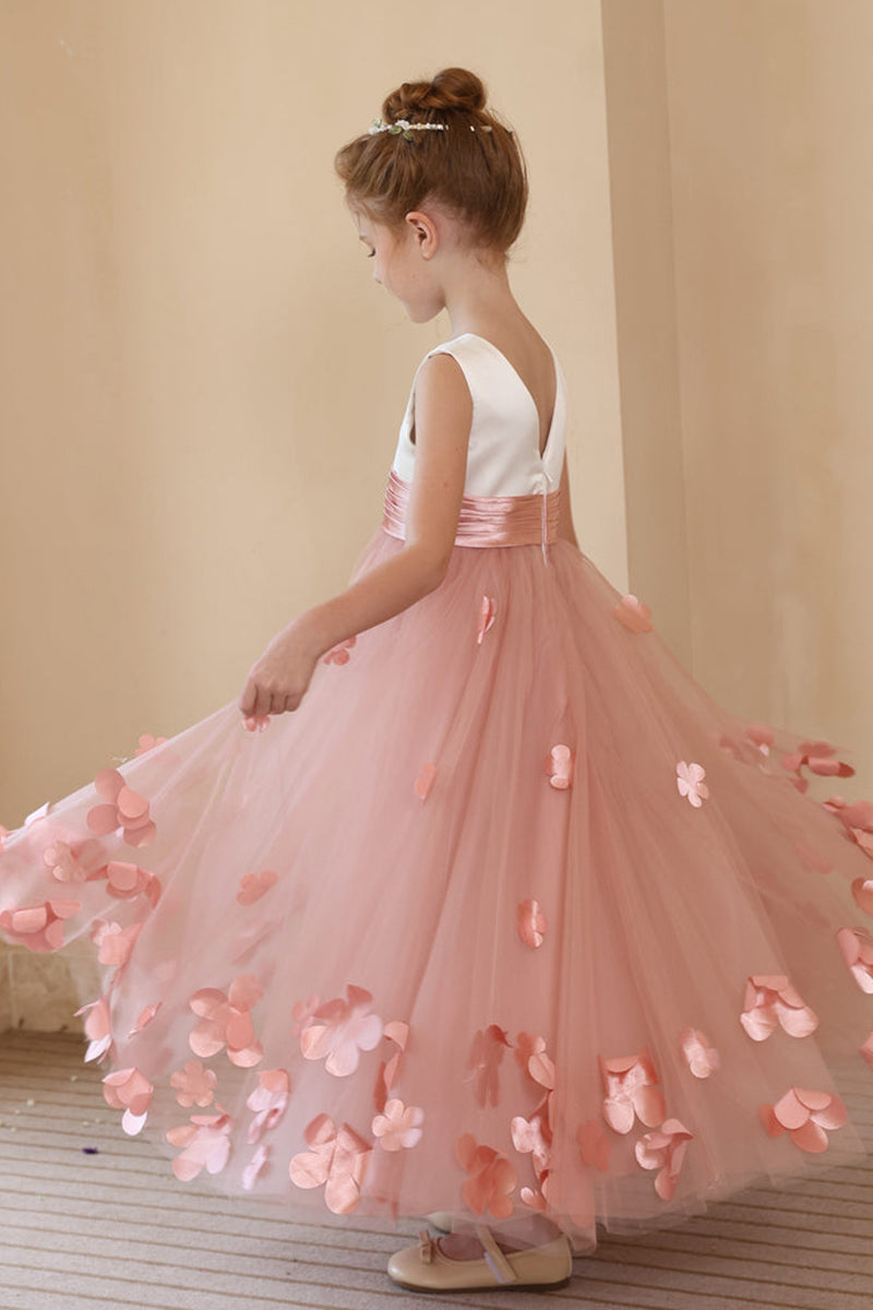Blush Pink 3D Flower Tullen Flower Girl Dress
