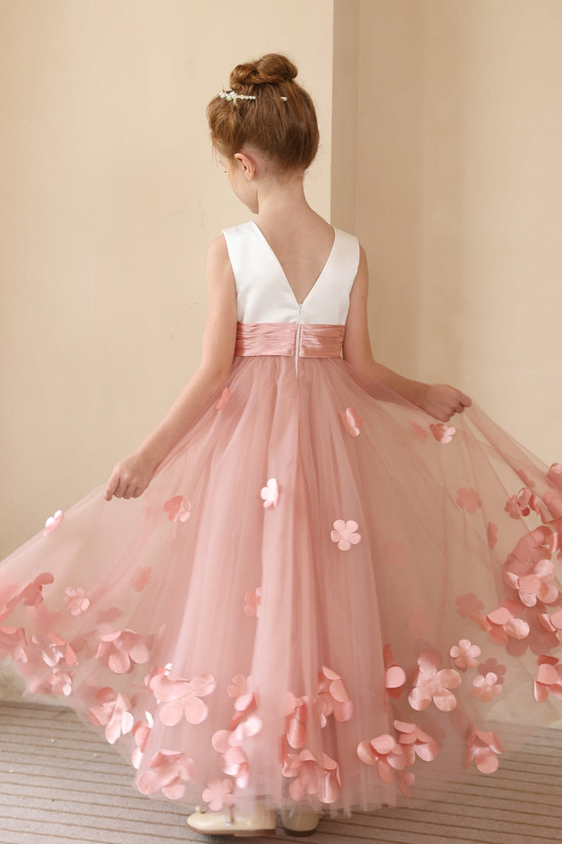 Blush Pink 3D Flower Tullen Flower Girl Dress