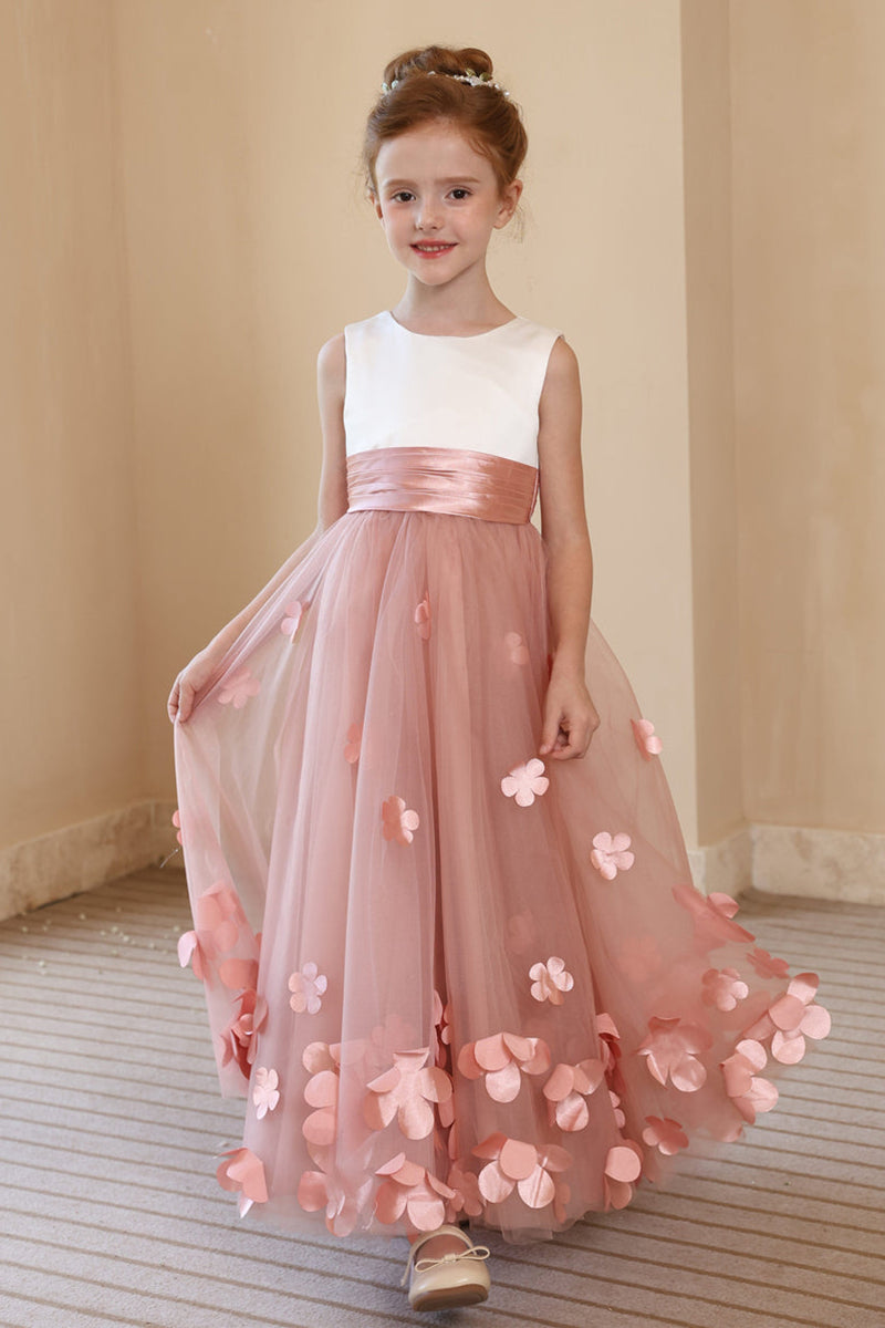 Blush Pink 3D Flower Tullen Flower Girl Dress